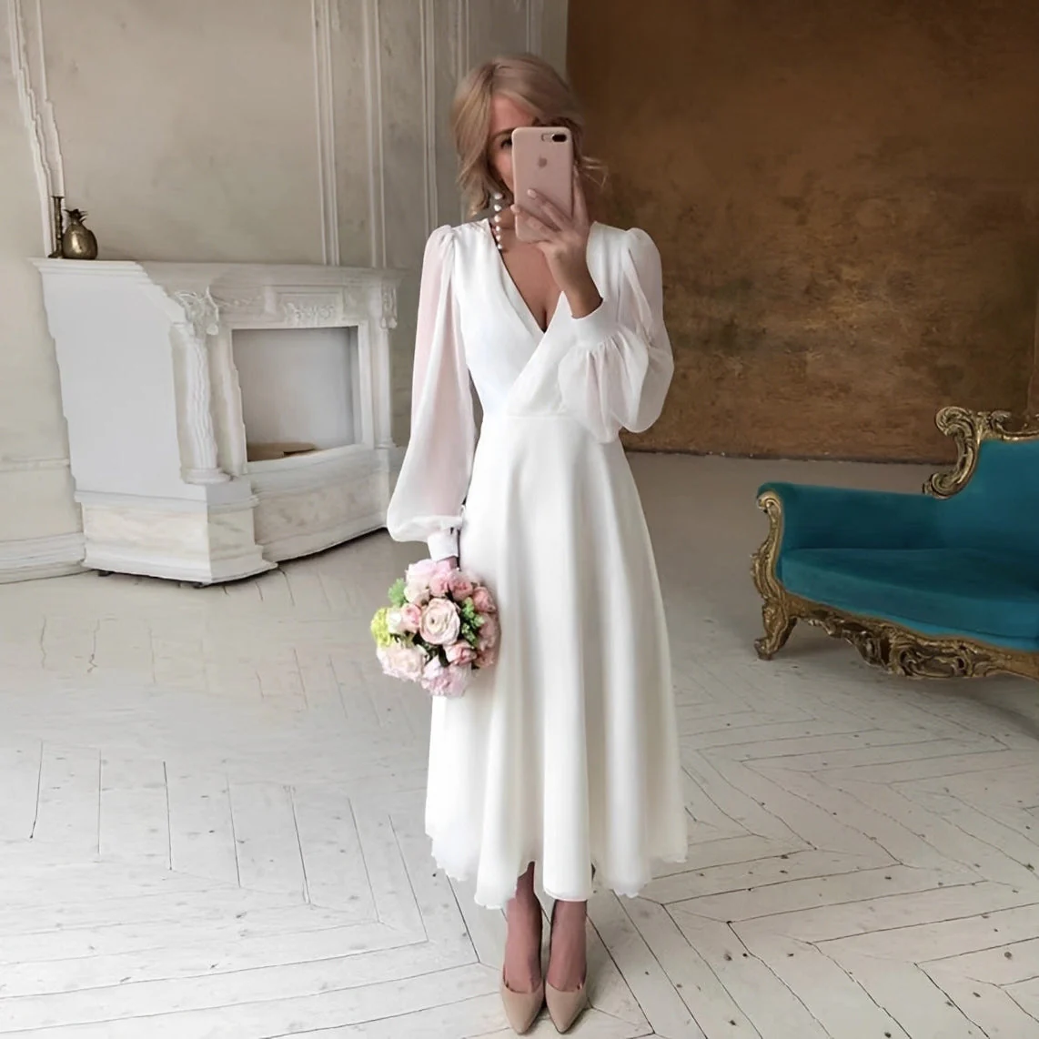 Carla - Robe longue stylée et fluide à manches longues pour femmes