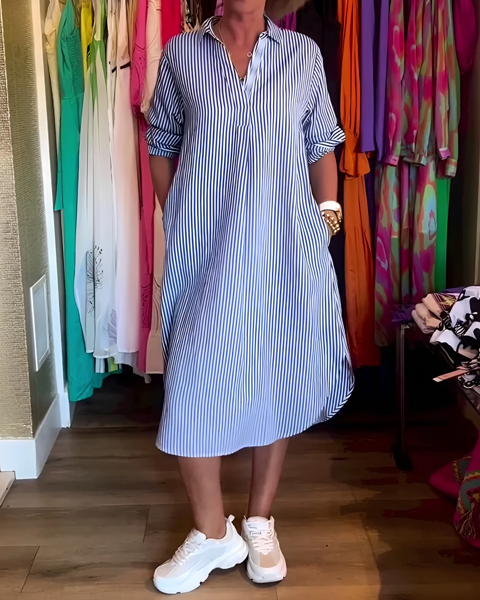 Célia - Robe Agréable à Col Revers et Col V - Image 3