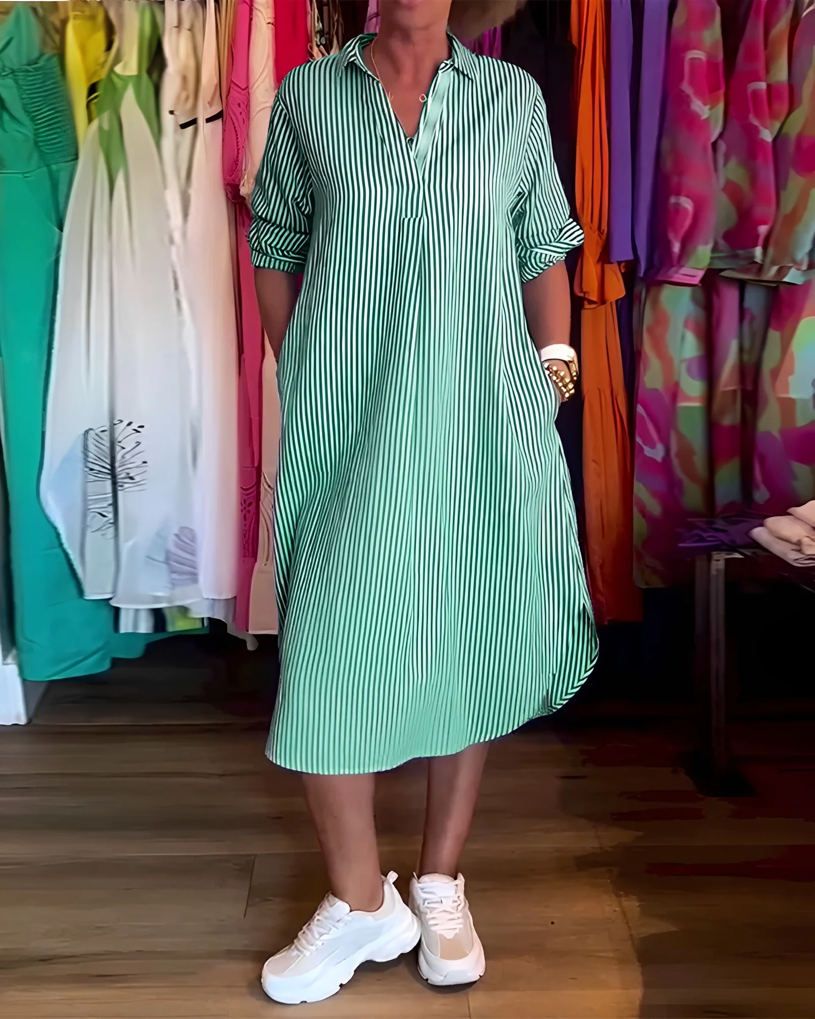 Célia - Robe Agréable à Col Revers et Col V - Image 4