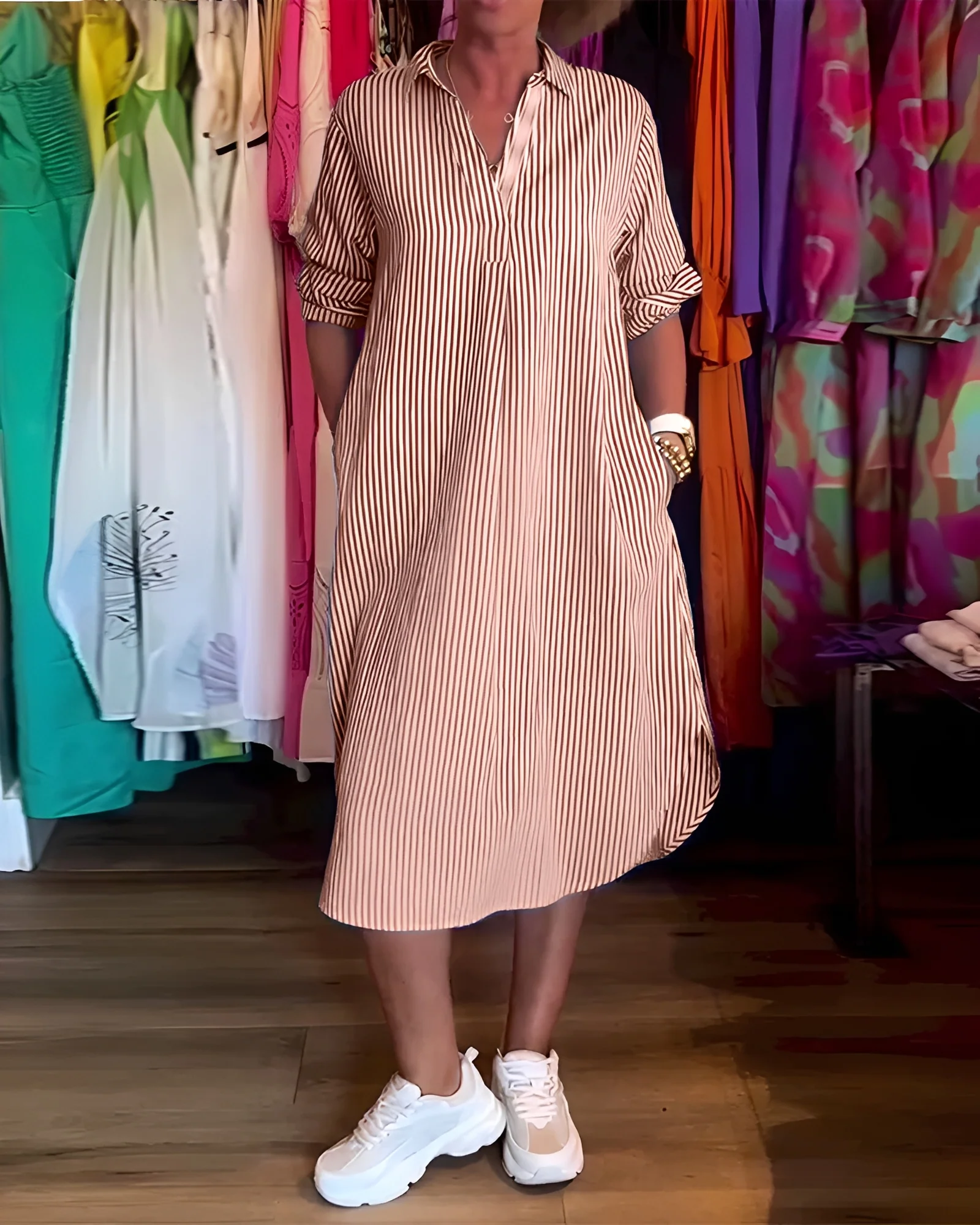 Célia - Robe Agréable à Col Revers et Col V - Image 5