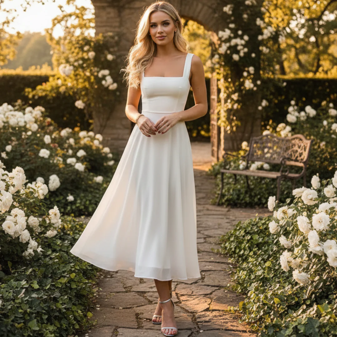 Daniela - Robe Midi Élégante à Encolure Carrée