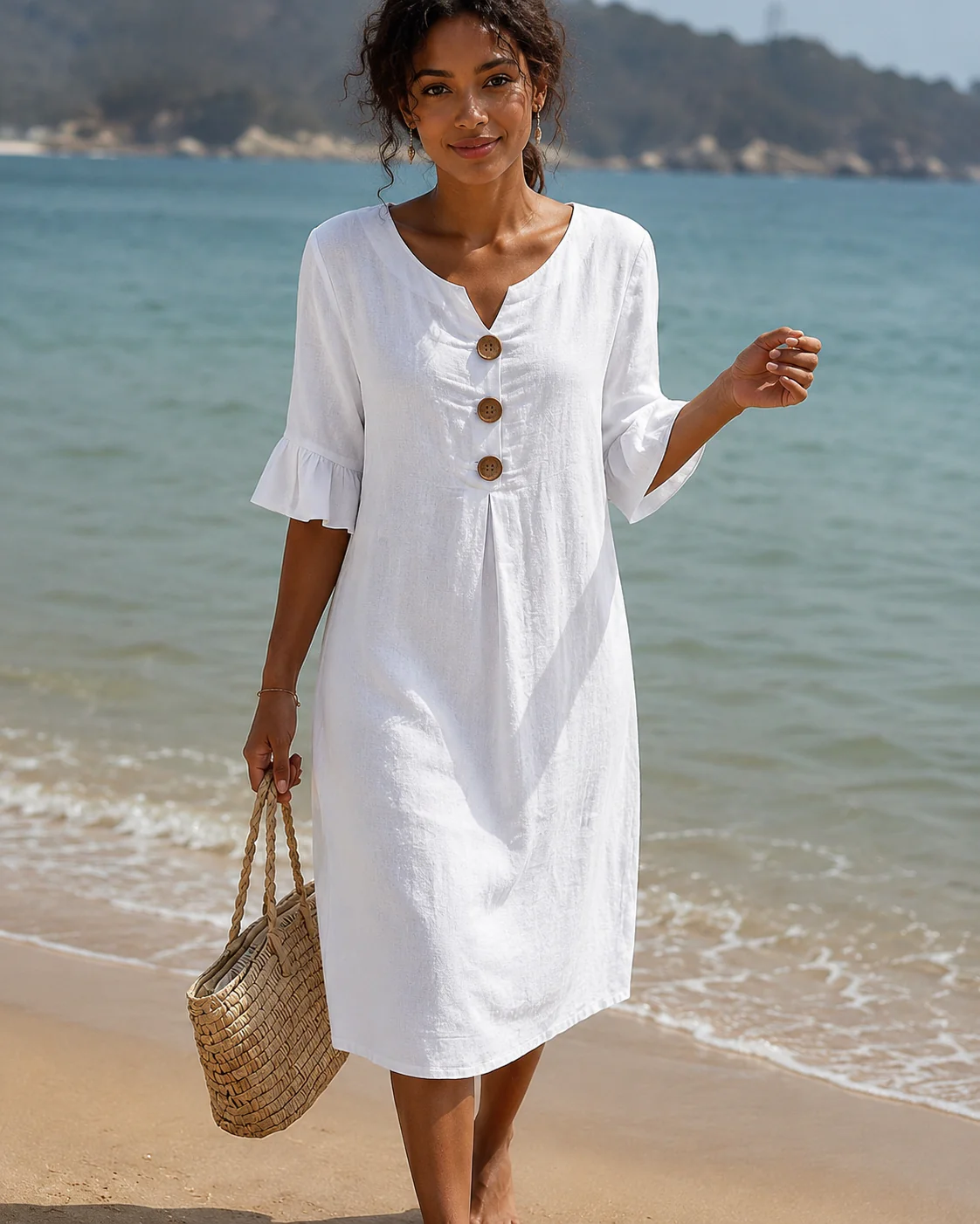 Éliane - Robe Élégante avec Boutons et Col en V - Image 2