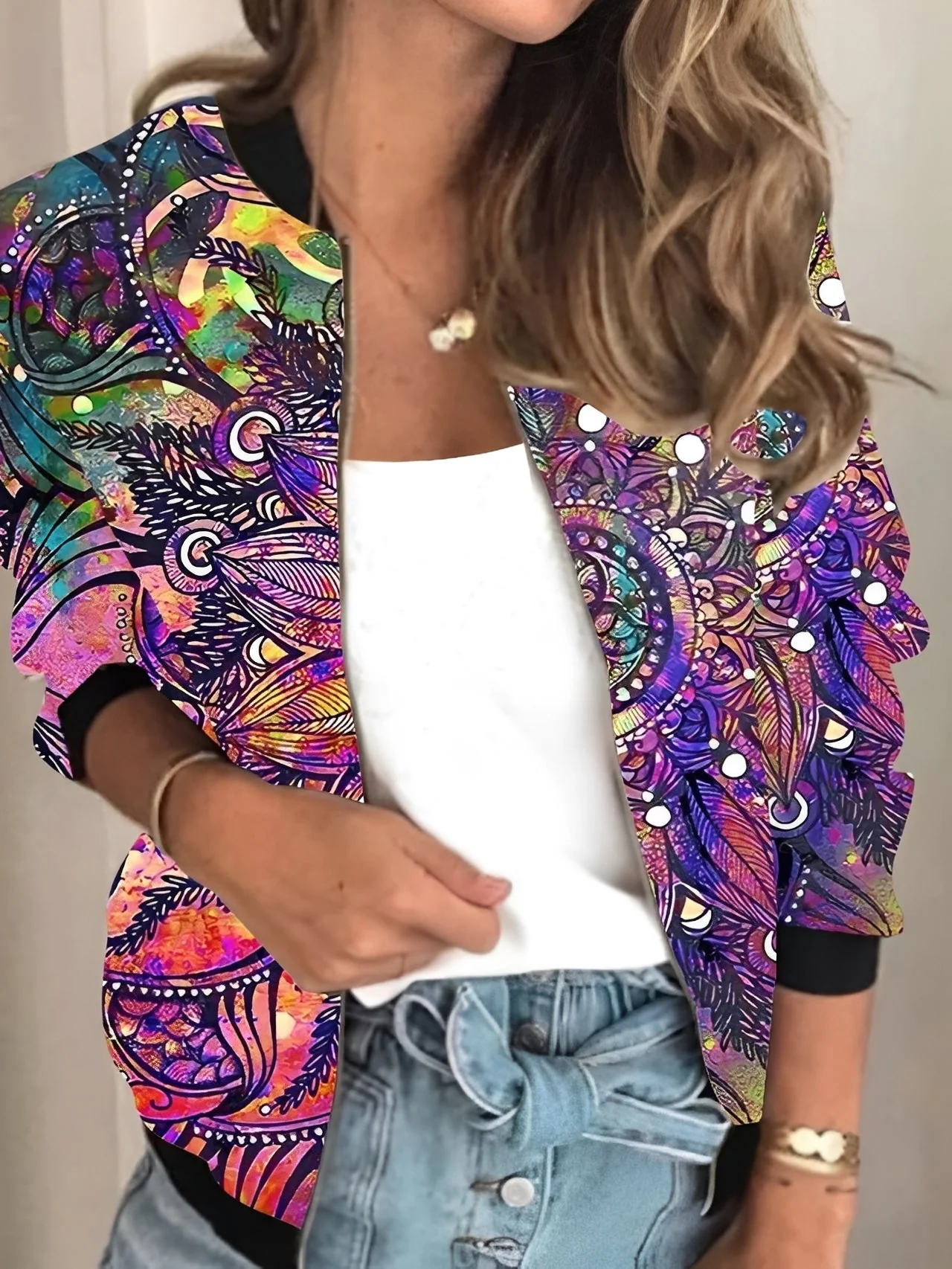 Elsie - Veste stylée avec fermeture éclair et motif fleuri pour femmes - Image 6
