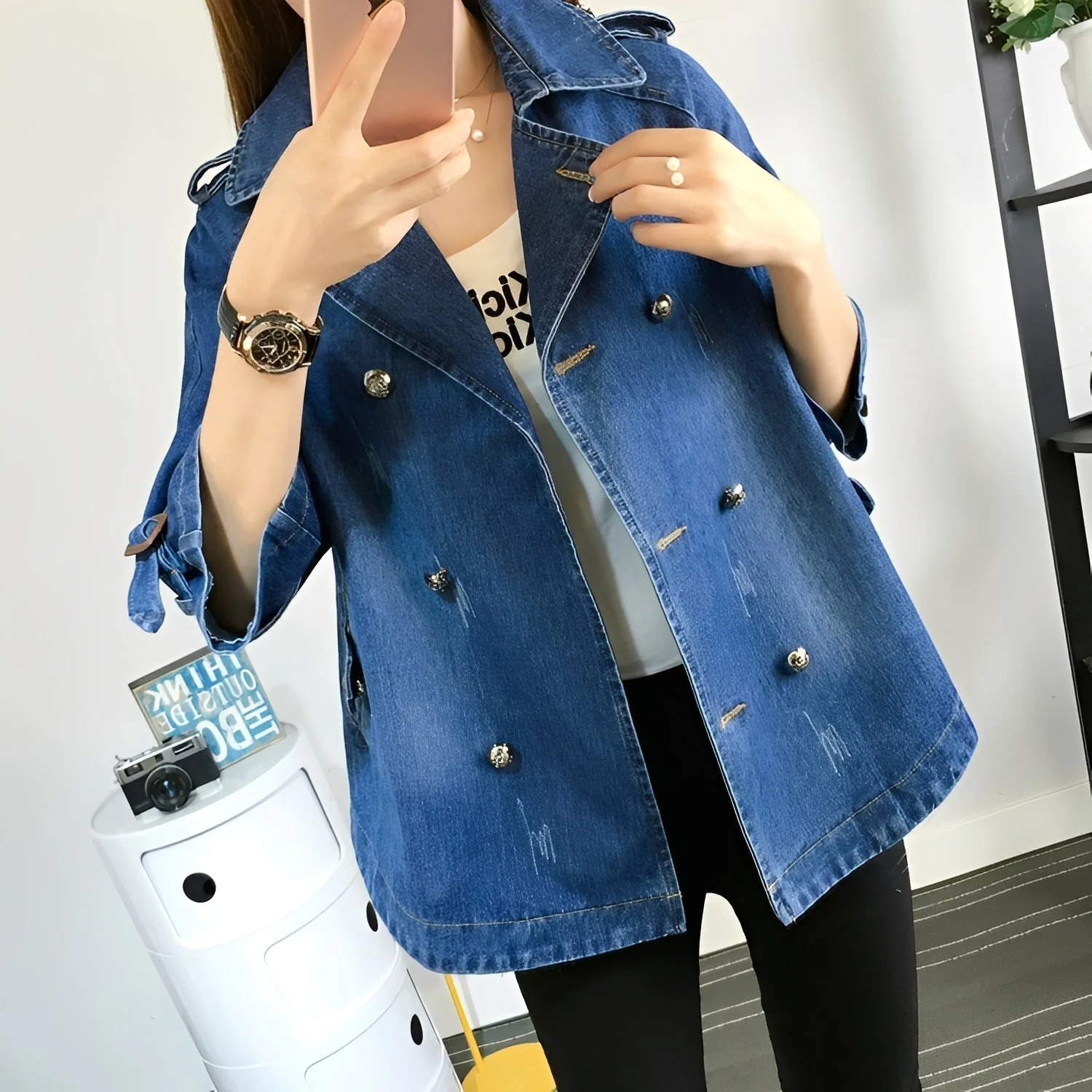 Faye - Manteau Cape en Denim Élégant