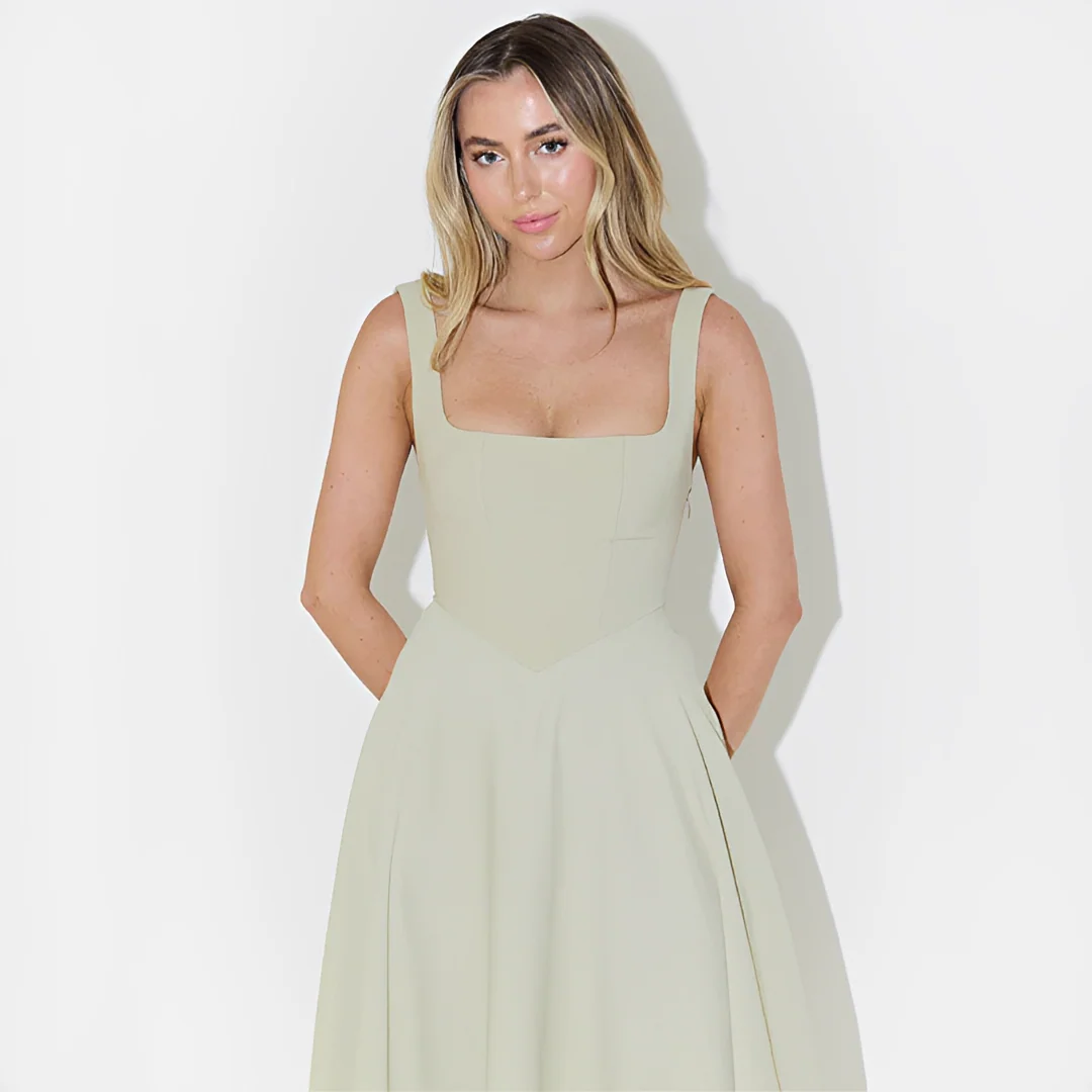 Fioren - Robe Midi Élégante à Encolure Carrée
