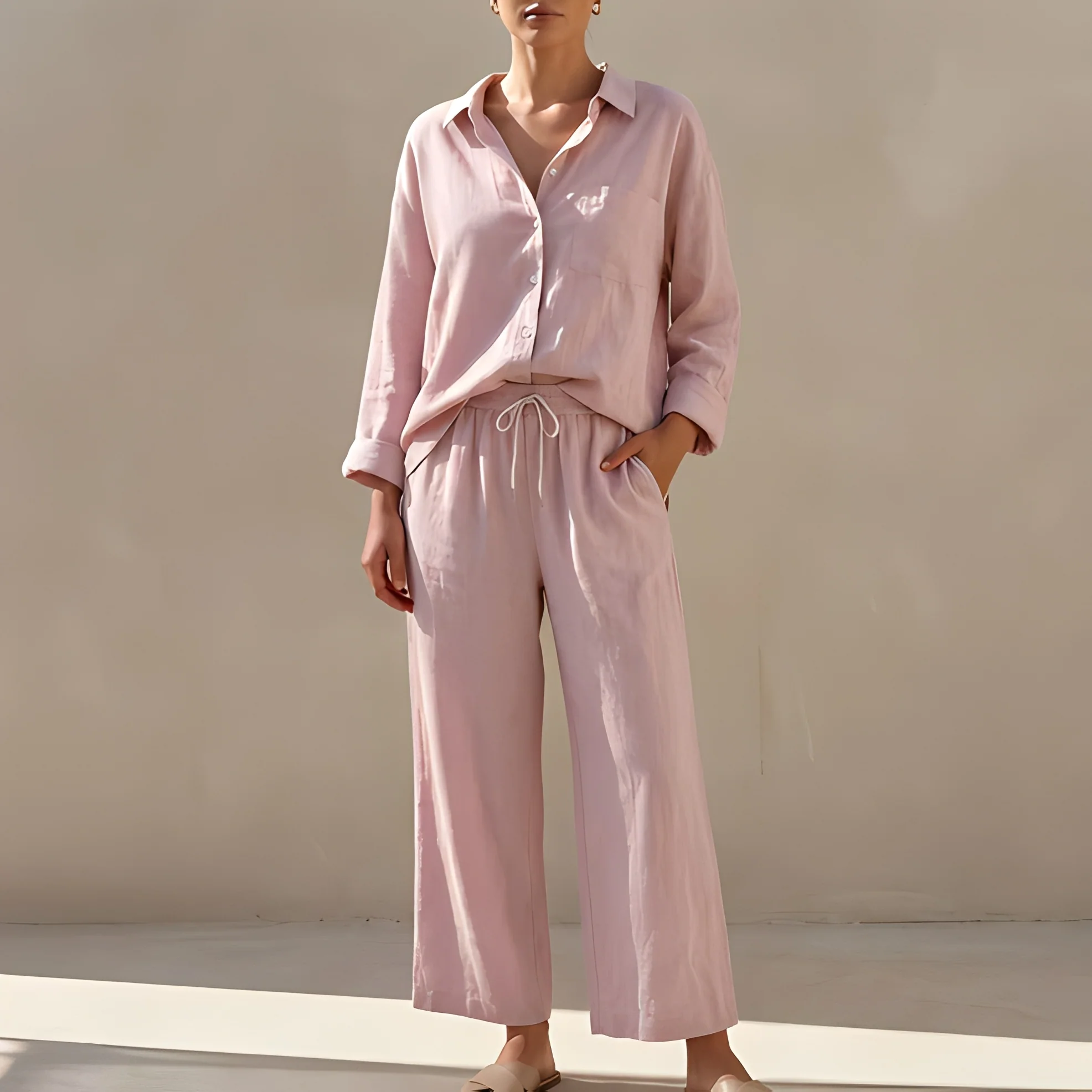 Genzel - Ensemble chemise boutonnée et pantalon pour femme - Image 2