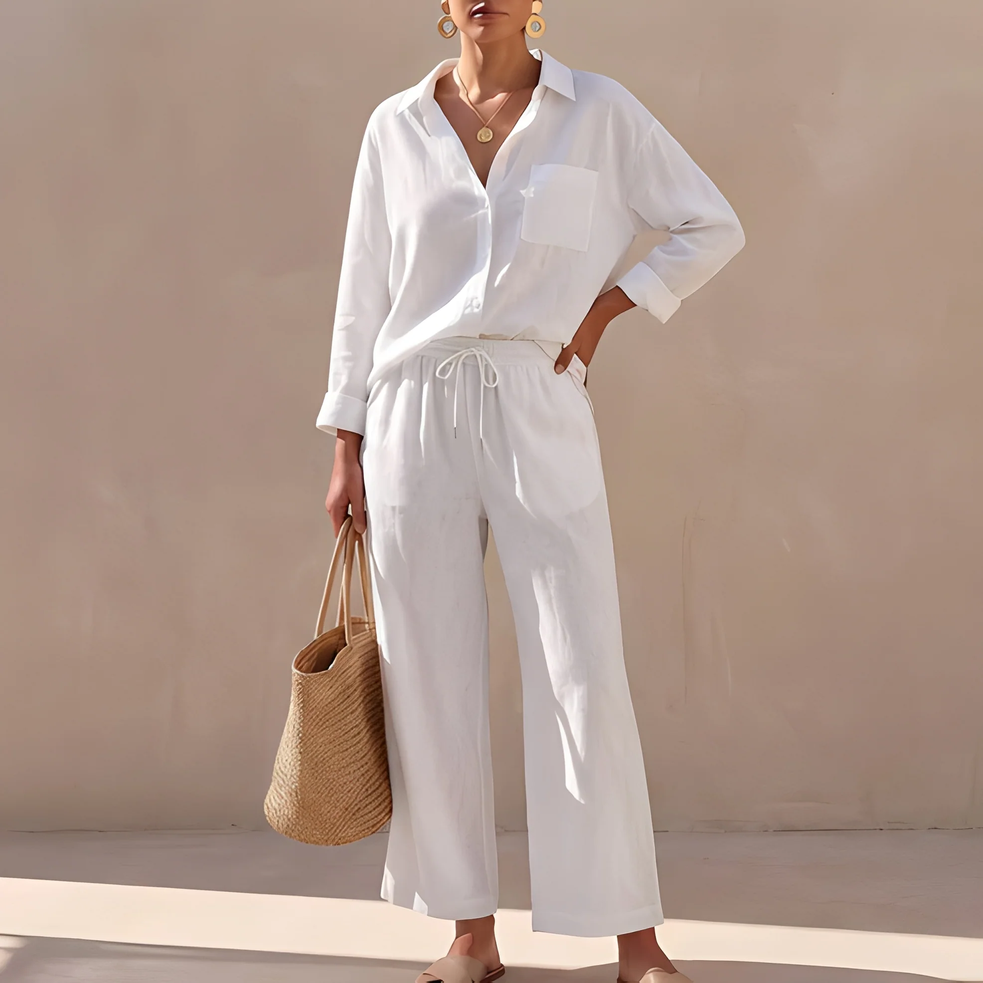 Genzel - Ensemble chemise boutonnée et pantalon pour femme - Image 3