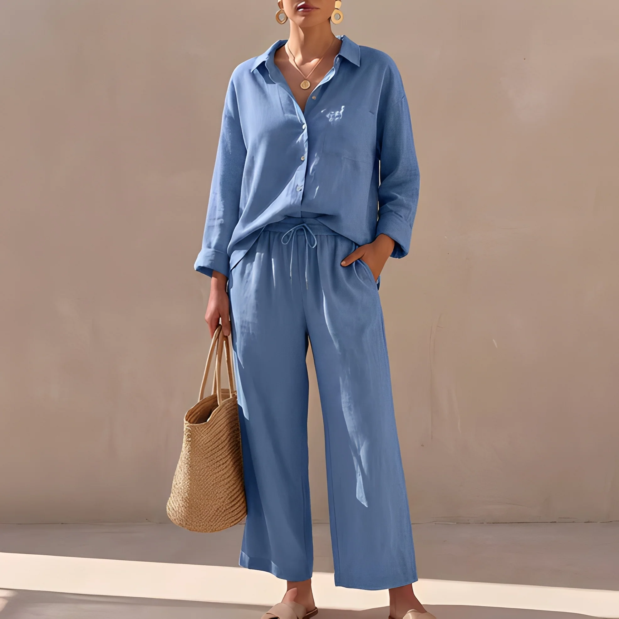 Genzel - Ensemble chemise boutonnée et pantalon pour femme - Image 4