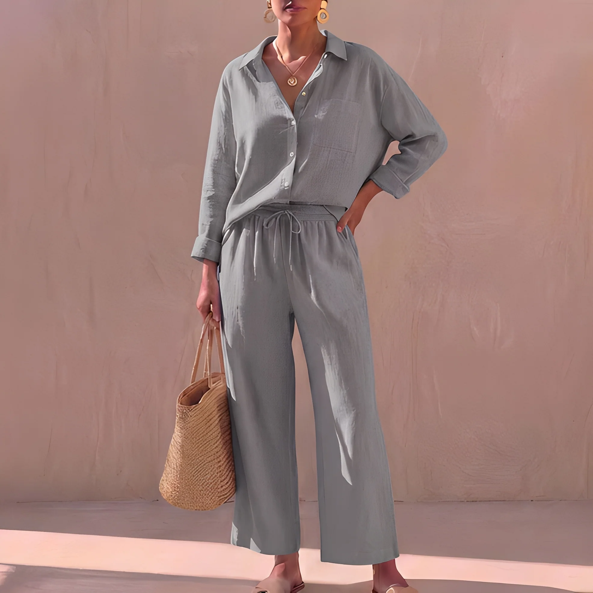 Genzel - Ensemble chemise boutonnée et pantalon pour femme - Image 5