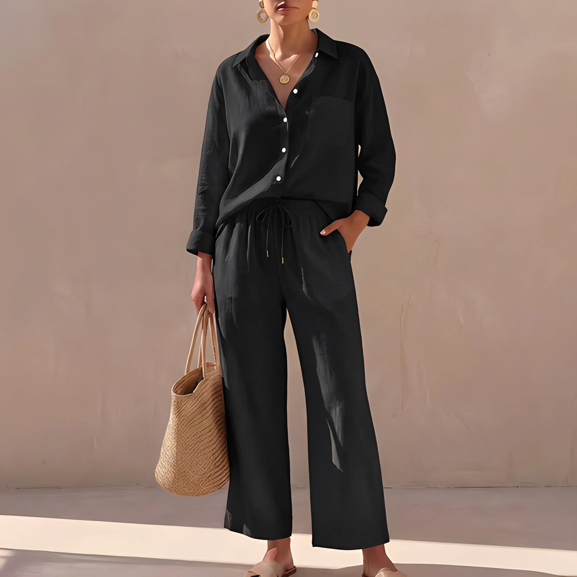 Genzel - Ensemble chemise boutonnée et pantalon pour femme - Image 6