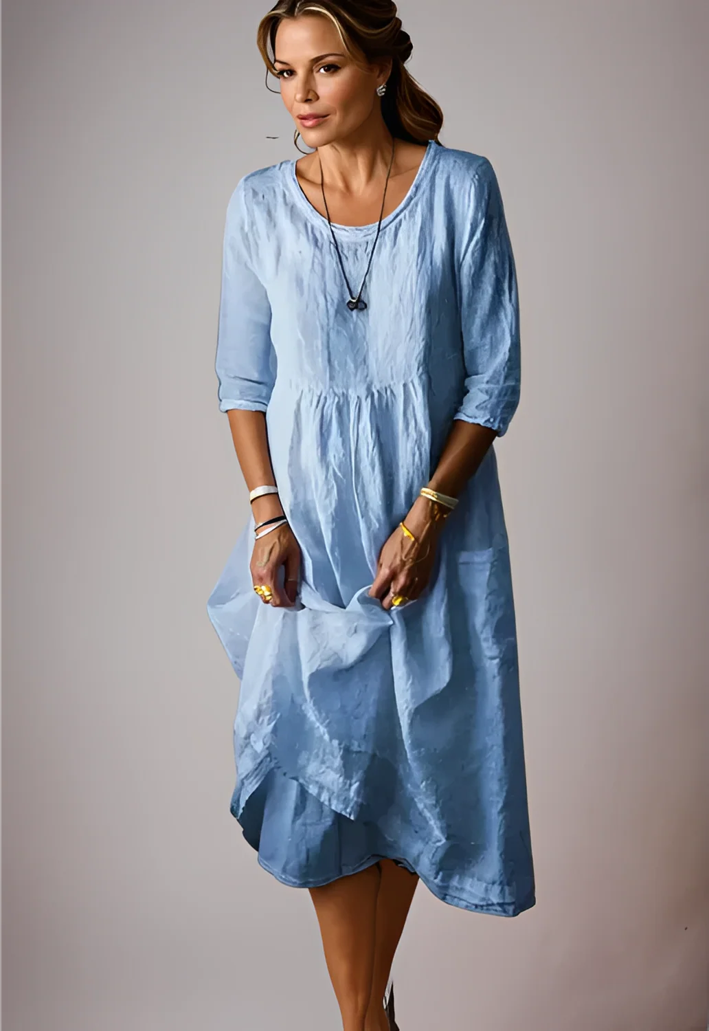 Hazel - Robe décontractée et ample avec manches 3/4 pour femmes