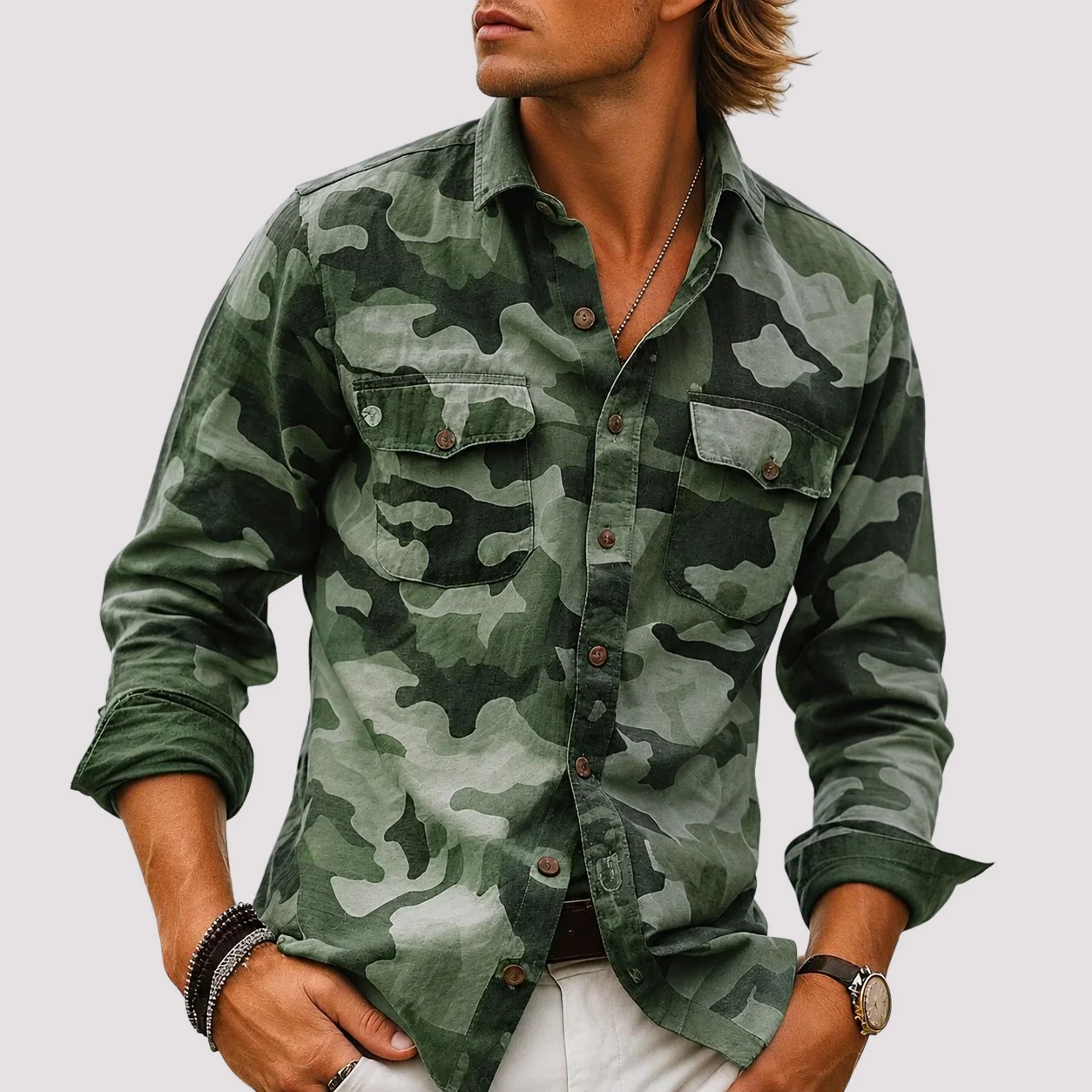 Jeffrey - Chemise à poches avec col plié camouflage