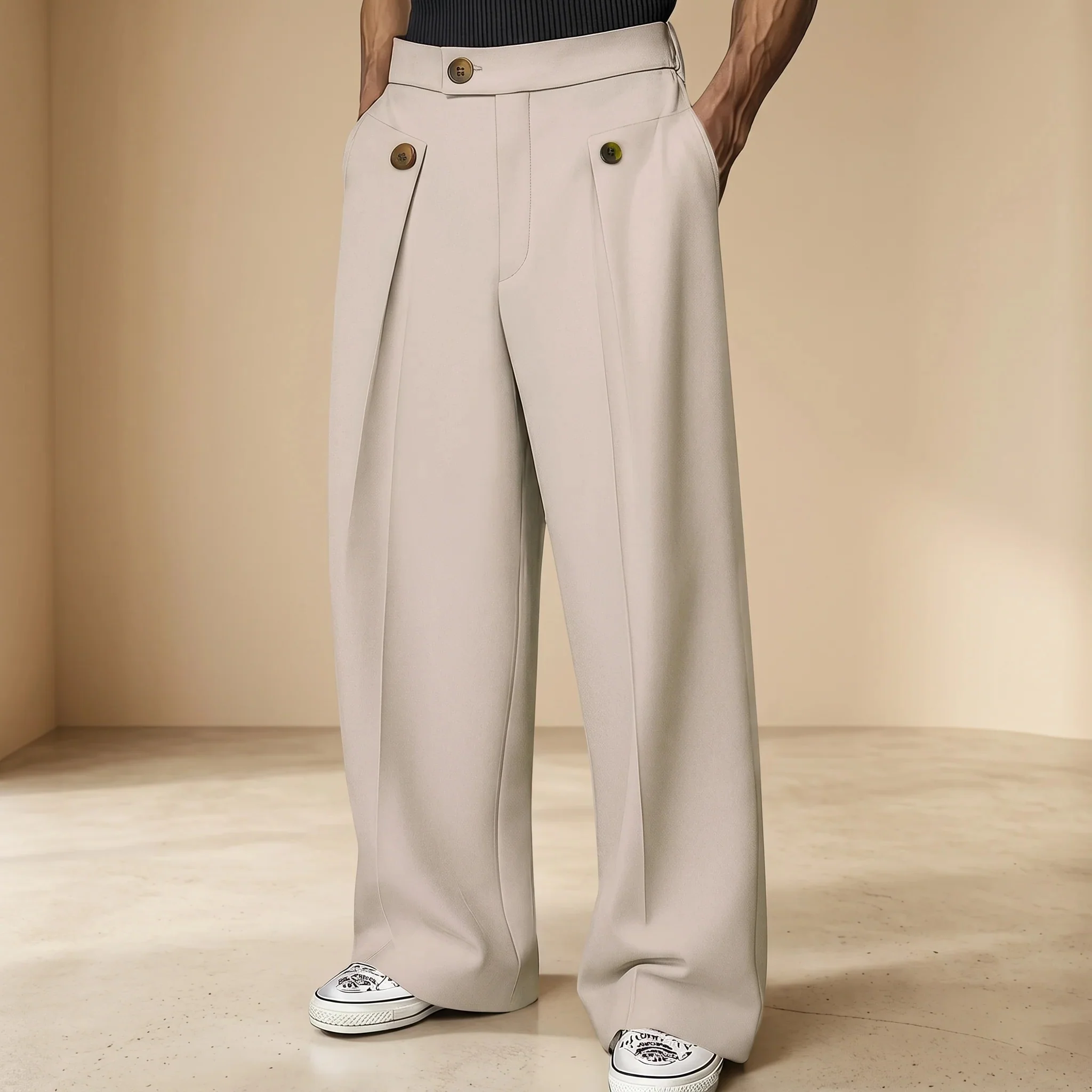 John - Pantalon Élégant Large Taille Haute