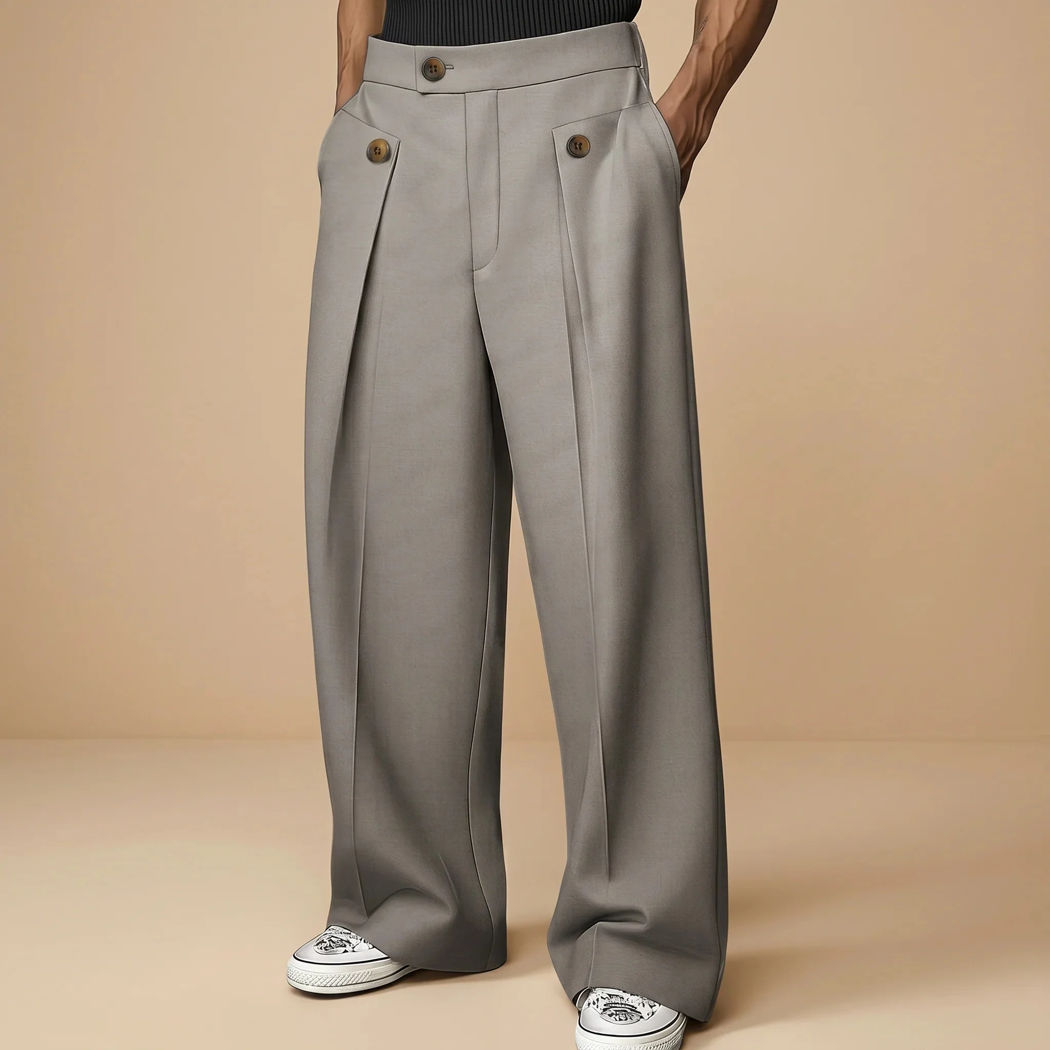John - Pantalon Élégant Large Taille Haute - Image 3