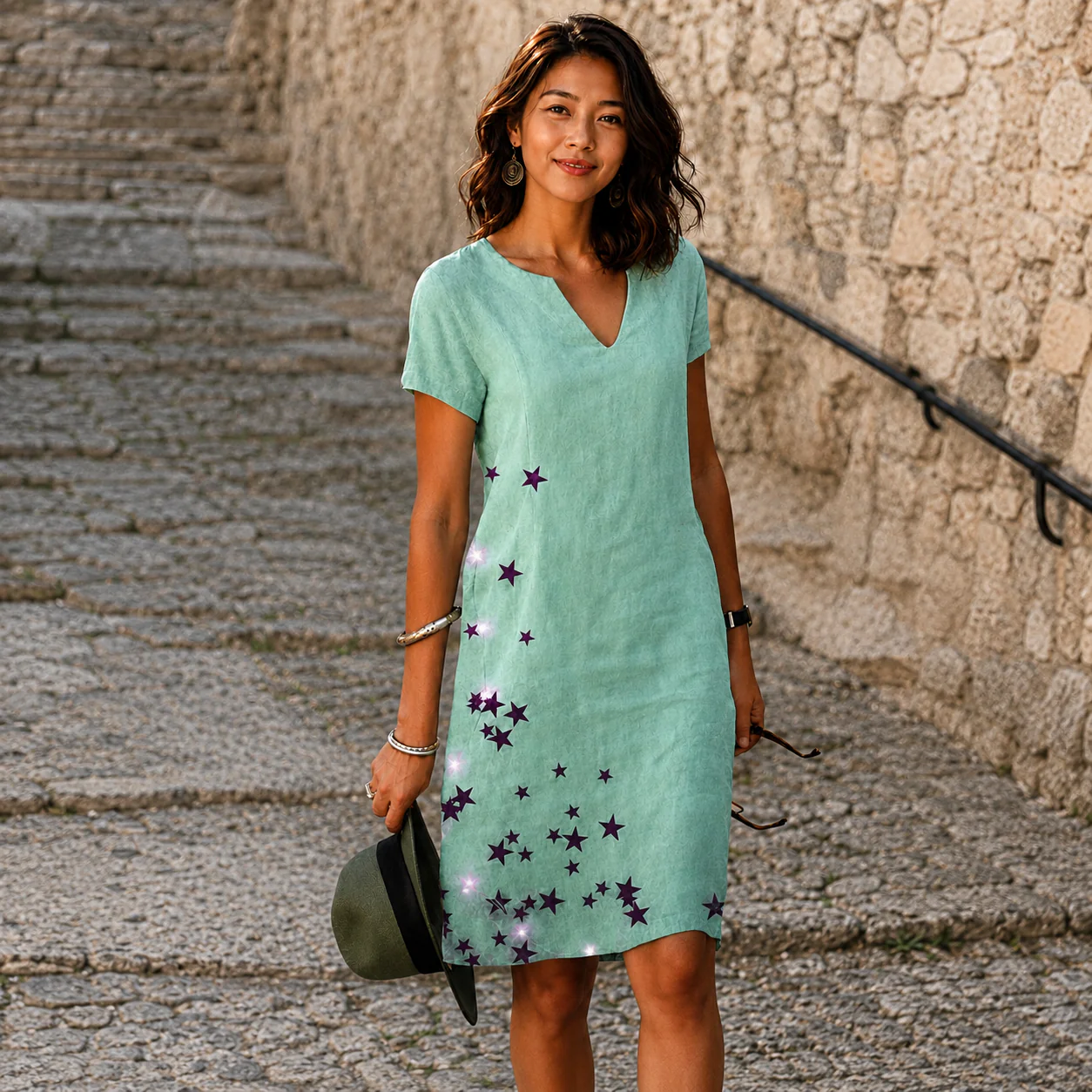Josette - Robe Midi Décontractée à Col V - Image 2