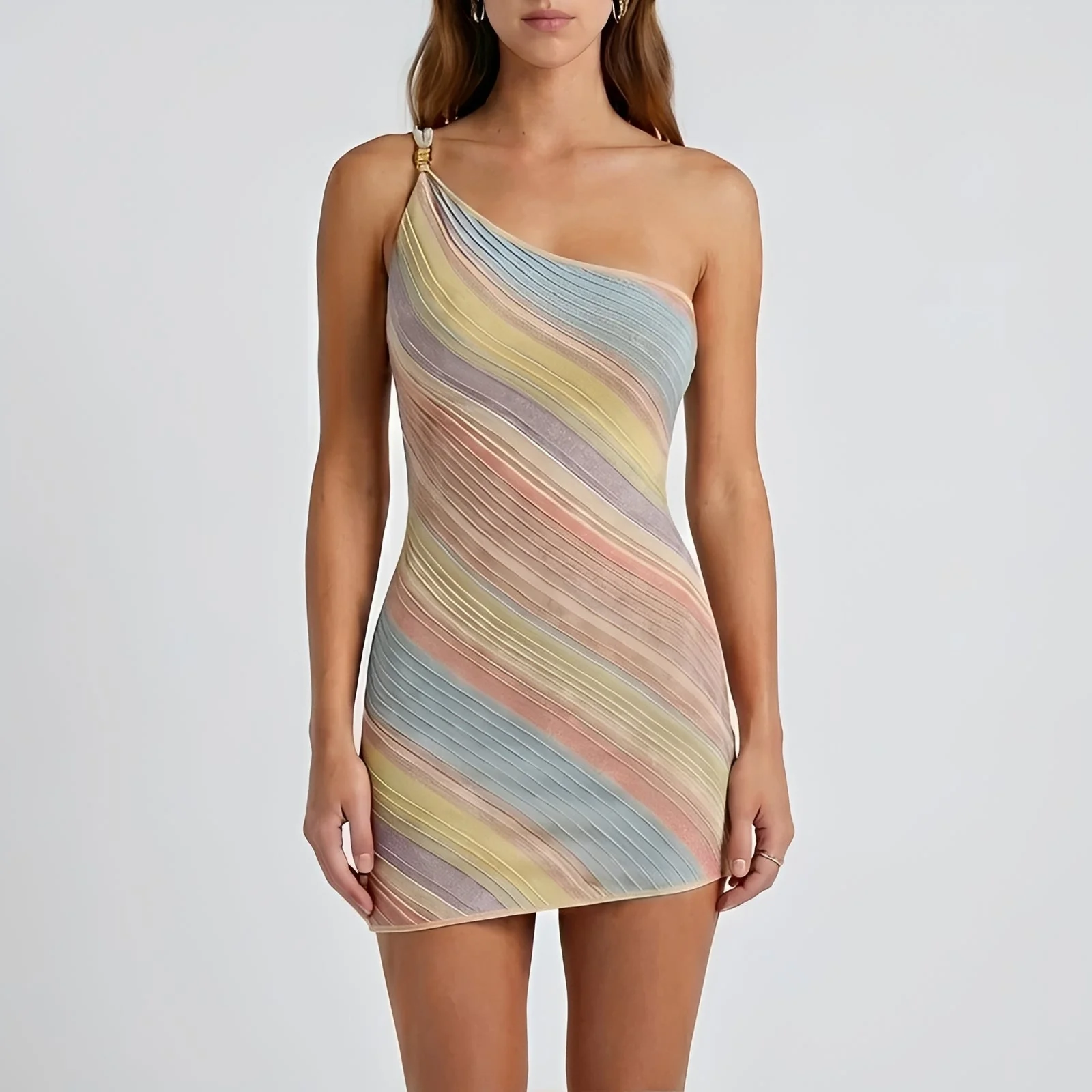 Kameron - Robe Mini Colorée à Épaule Dénudée