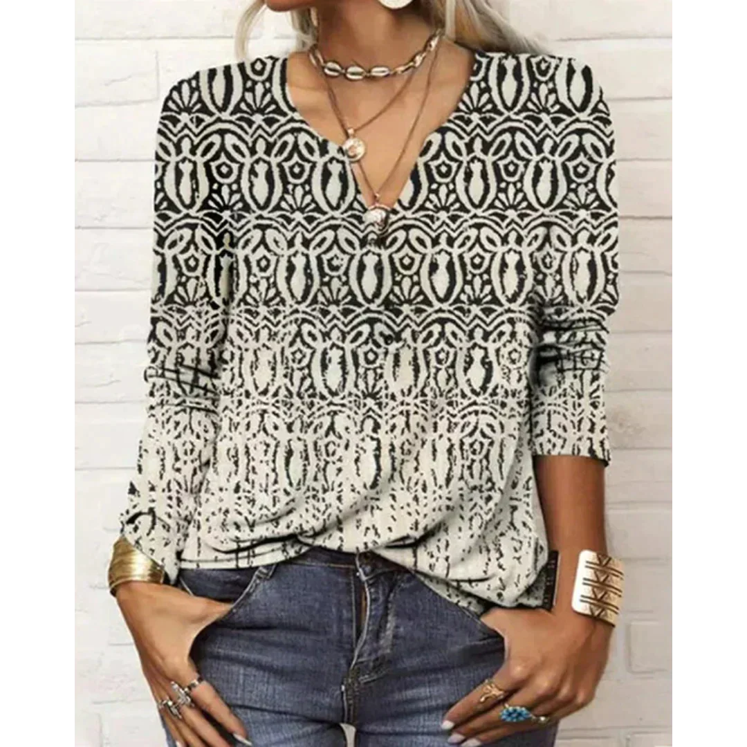 Katharina - Blouse Bohémien Multicolore Manches Longues et Col en V - Image 4
