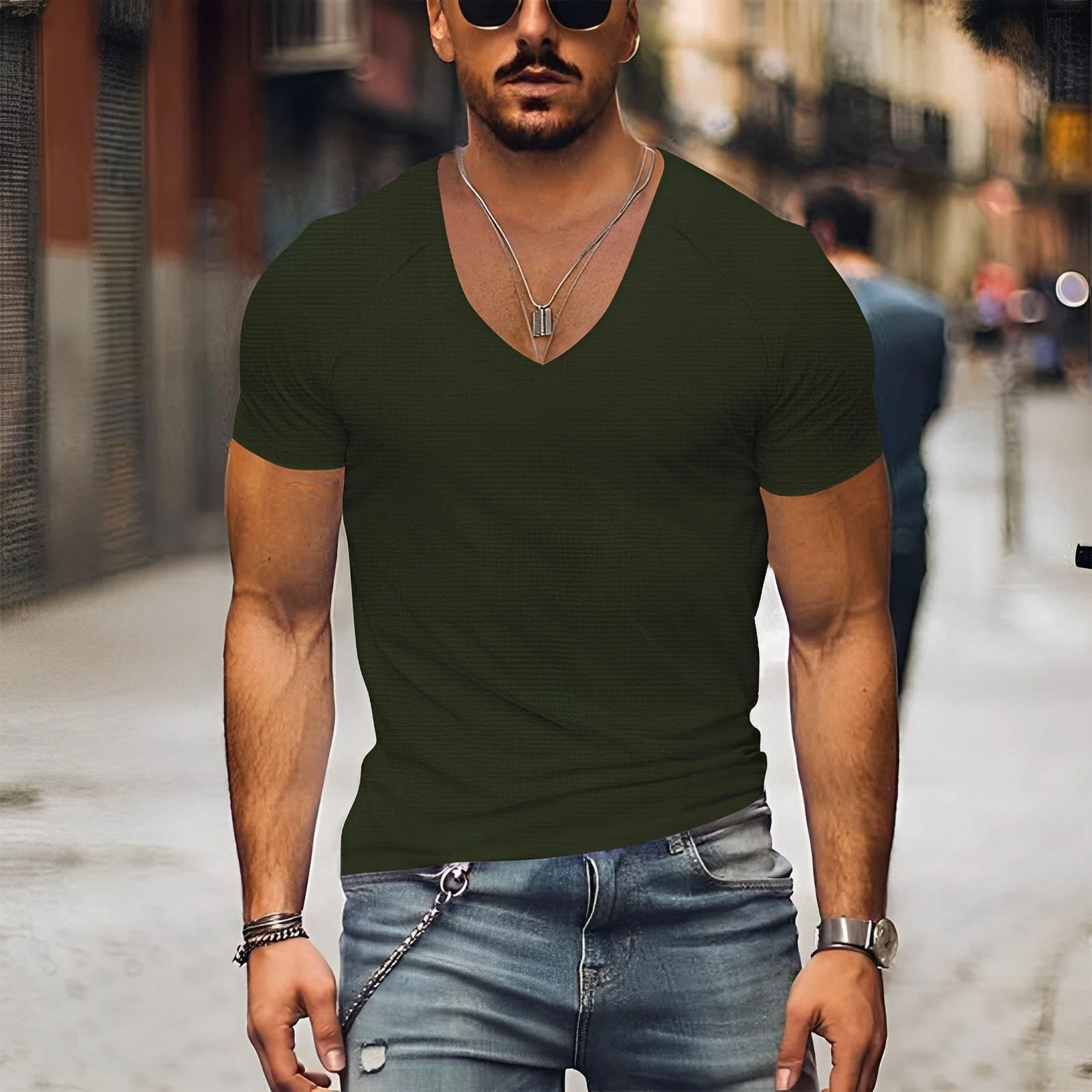 Kenneth - T-shirt décontracté à col en V pour hommes - Image 6