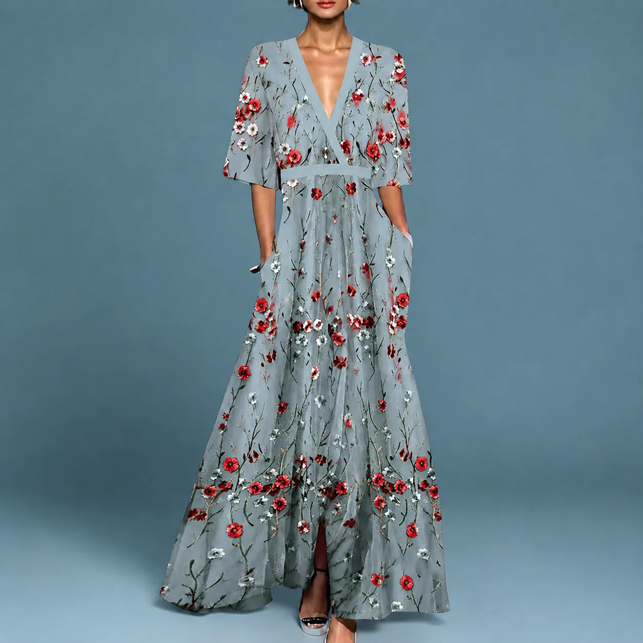 Laure - Robe Élégante Flottante à Col en V - Image 3