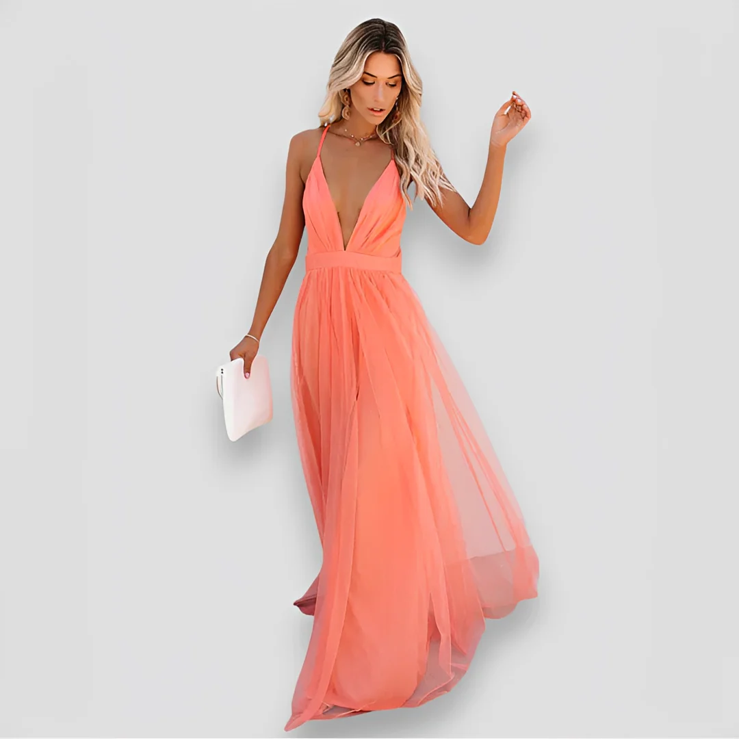 Lidia - Robe Élégante Maxi à Col V - Image 2