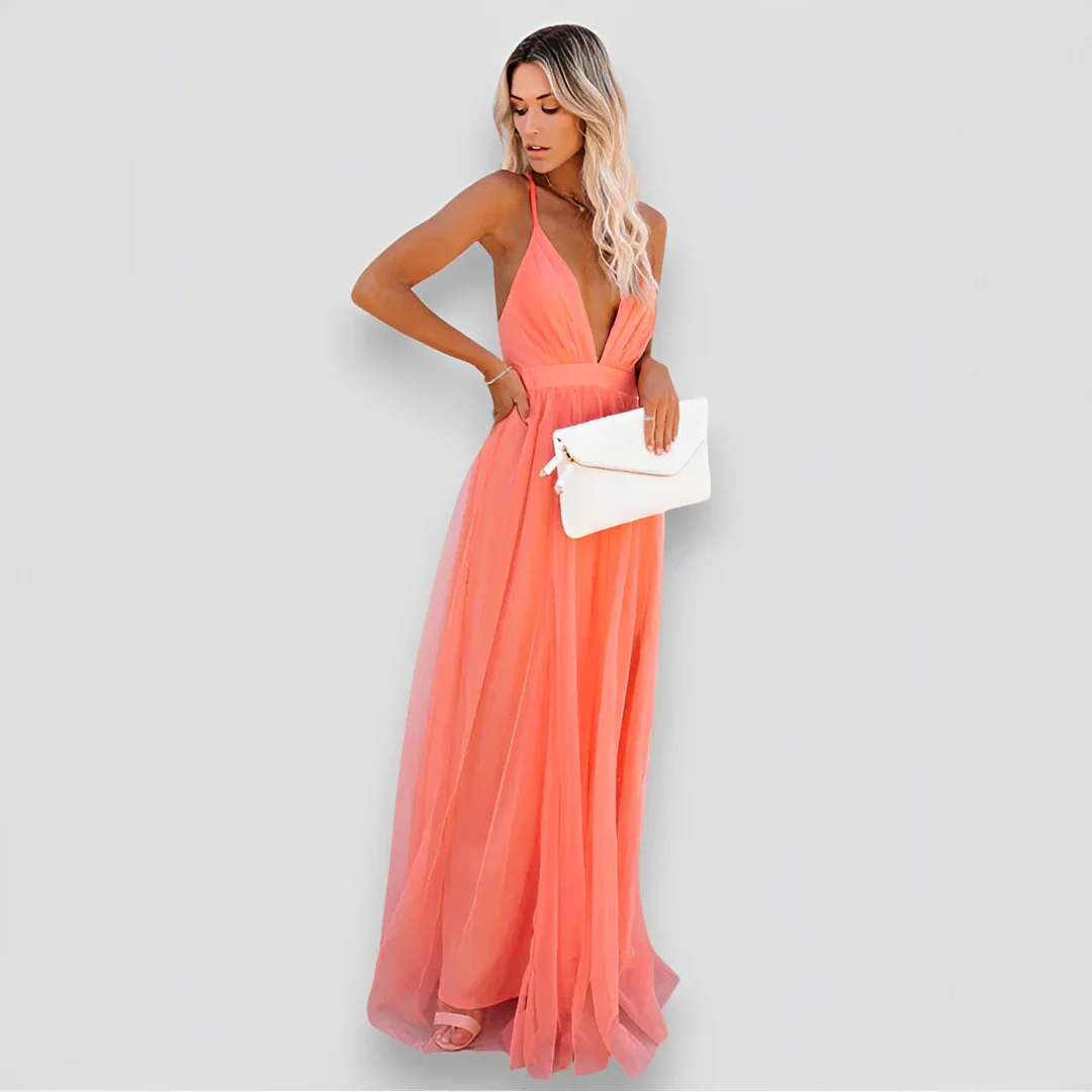 Lidia - Robe Élégante Maxi à Col V - Image 3