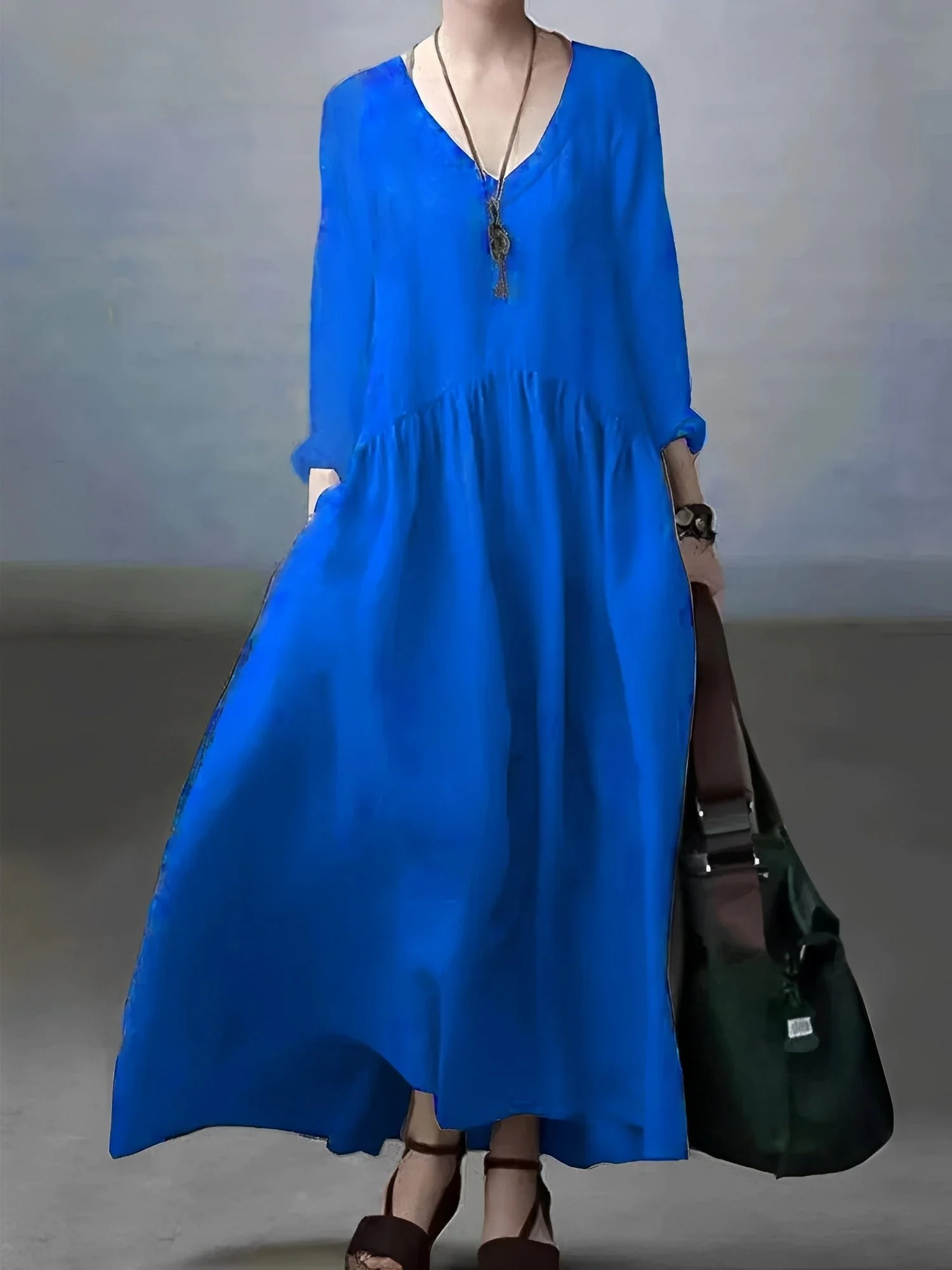 Lindy - Robe décontractée à coupe ample avec col en V pour femmes - Image 2