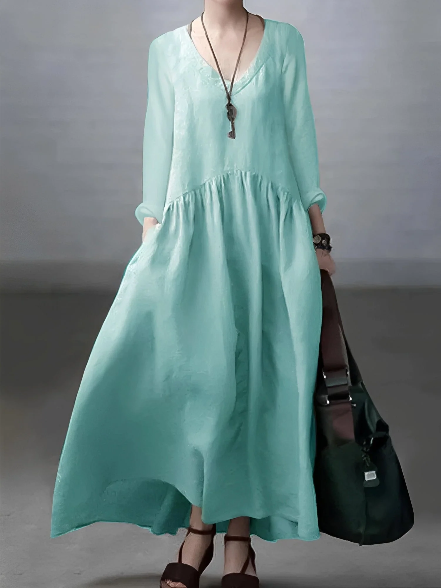 Lindy - Robe décontractée à coupe ample avec col en V pour femmes - Image 3