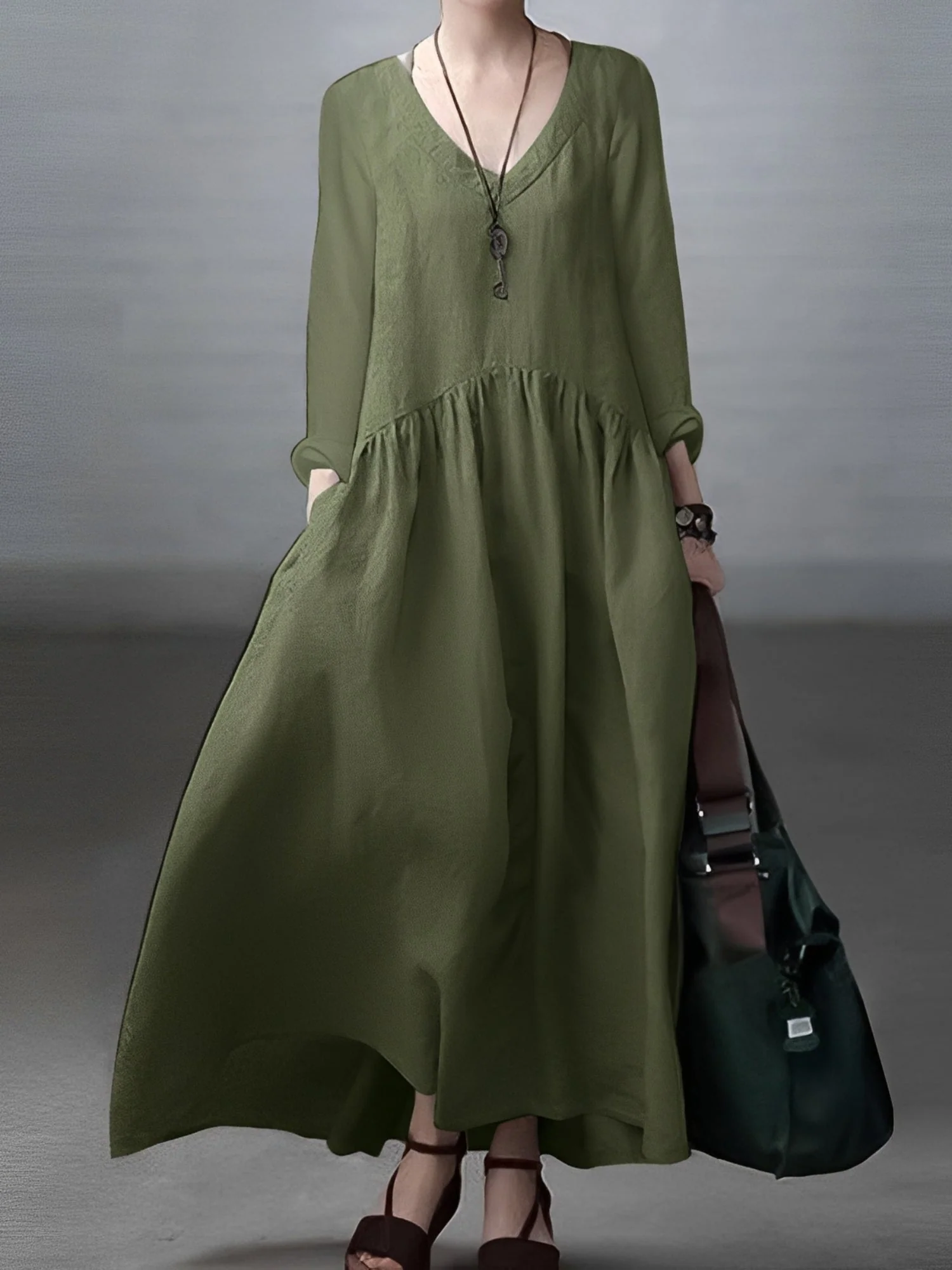 Lindy - Robe décontractée à coupe ample avec col en V pour femmes - Image 4