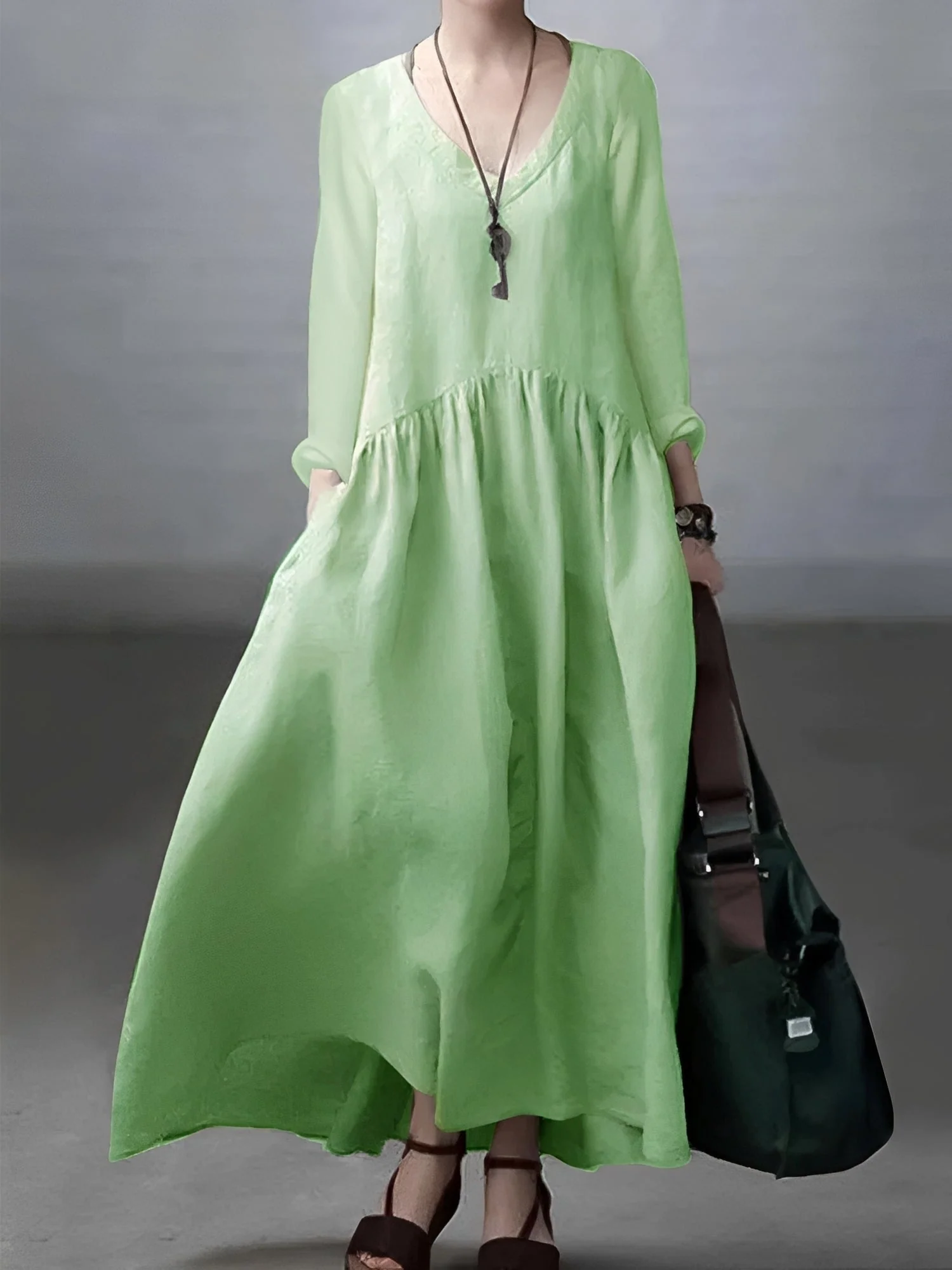 Lindy - Robe décontractée à coupe ample avec col en V pour femmes - Image 5