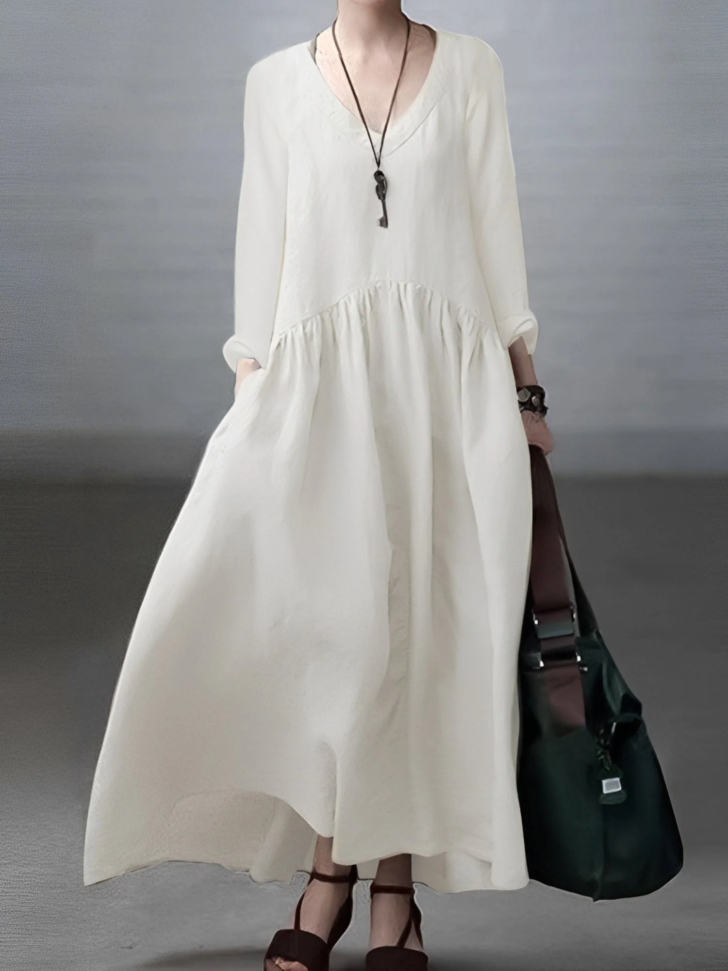 Lindy - Robe décontractée à coupe ample avec col en V pour femmes - Image 6