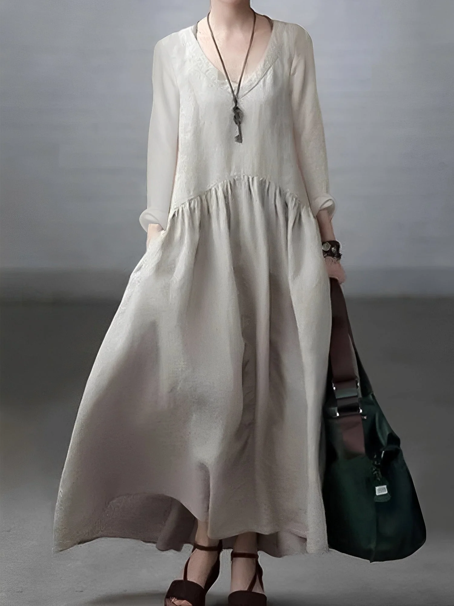 Lindy - Robe décontractée à coupe ample avec col en V pour femmes - Image 7