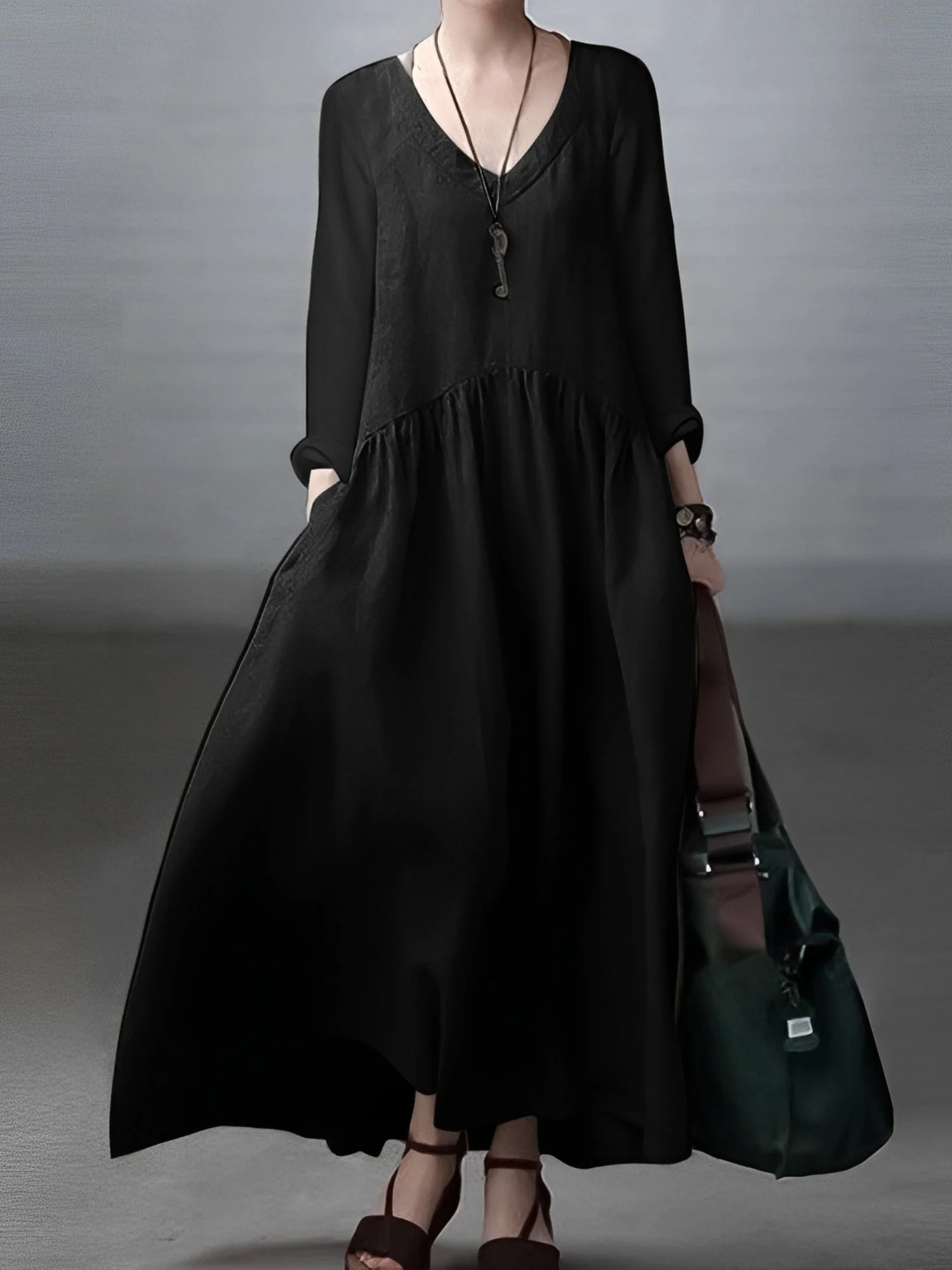 Lindy - Robe décontractée à coupe ample avec col en V pour femmes - Image 8