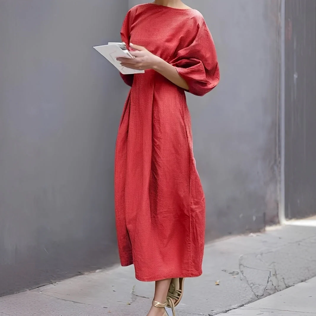 Mariam - Robe Midi Froncée Décontractée - Image 2