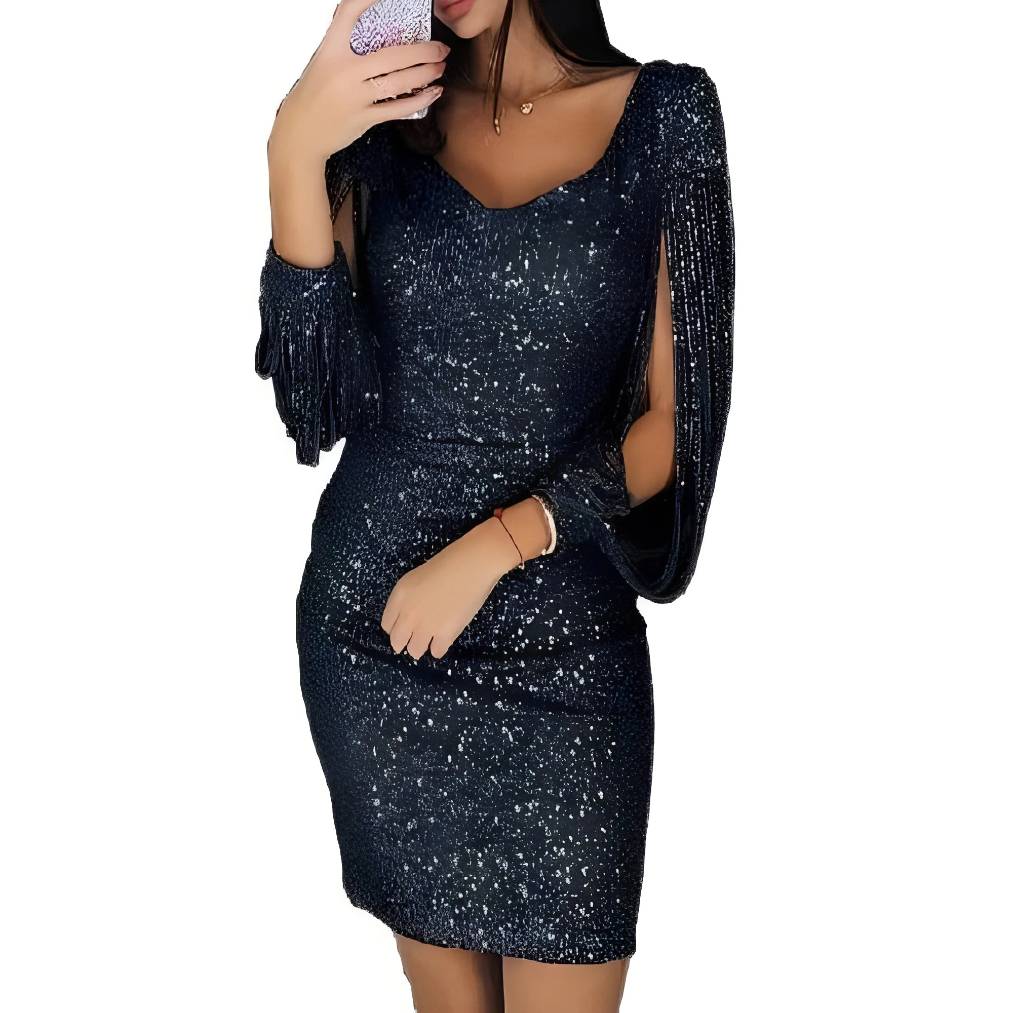 Marianna - Magnifique robe de soirée brillante avec manches longues pour femmes - Image 7