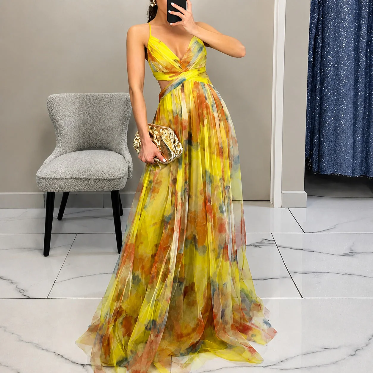 Michelle - Robe Longue avec Motif de Fleurs