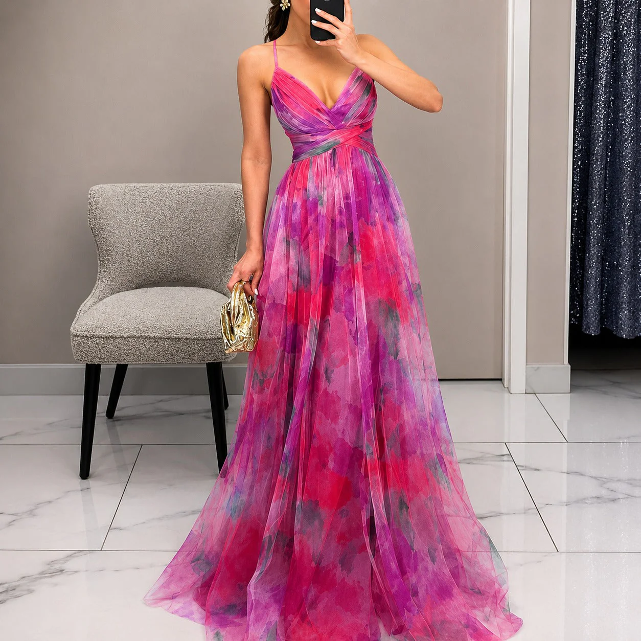 Michelle - Robe Longue avec Motif de Fleurs - Image 3