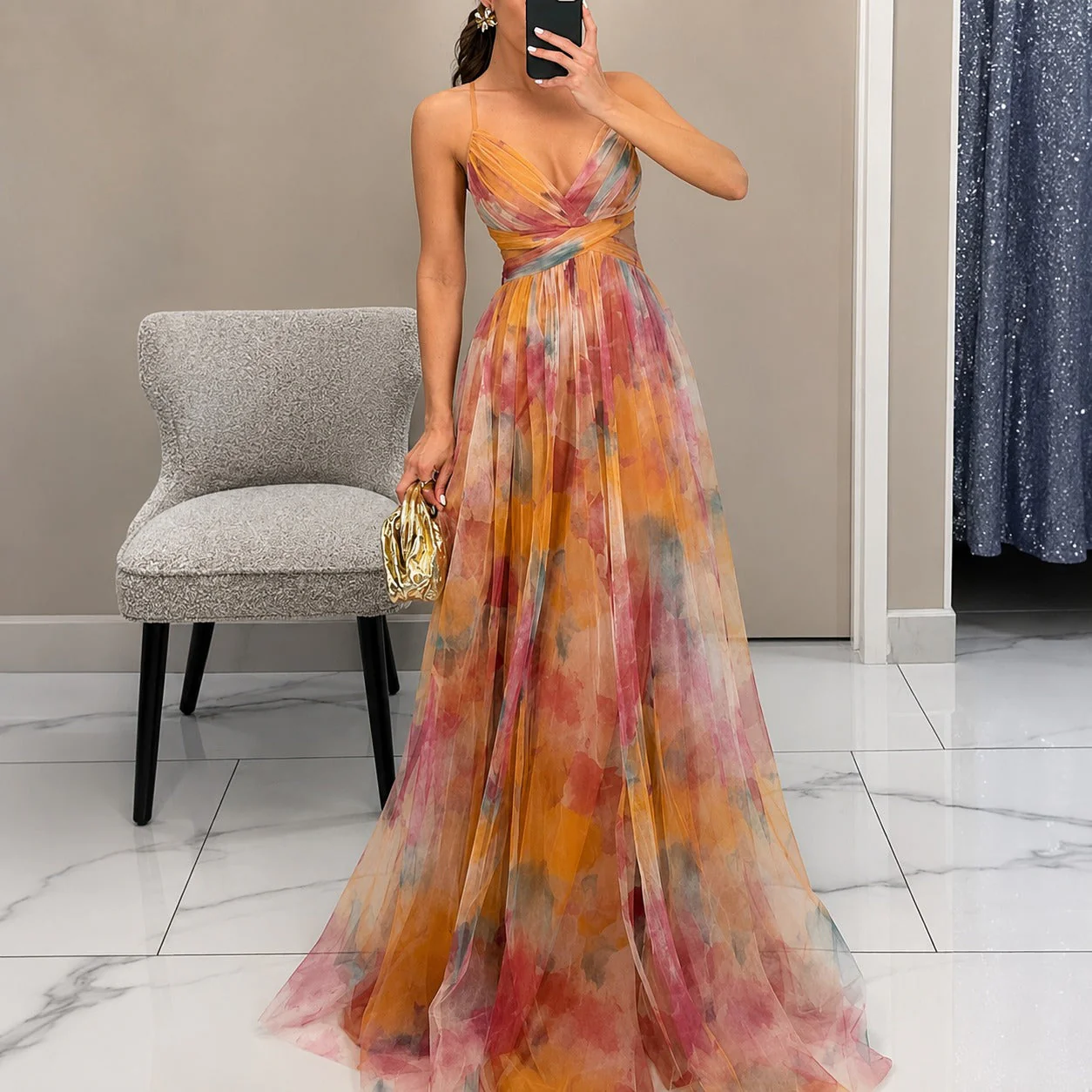 Michelle - Robe Longue avec Motif de Fleurs - Image 4