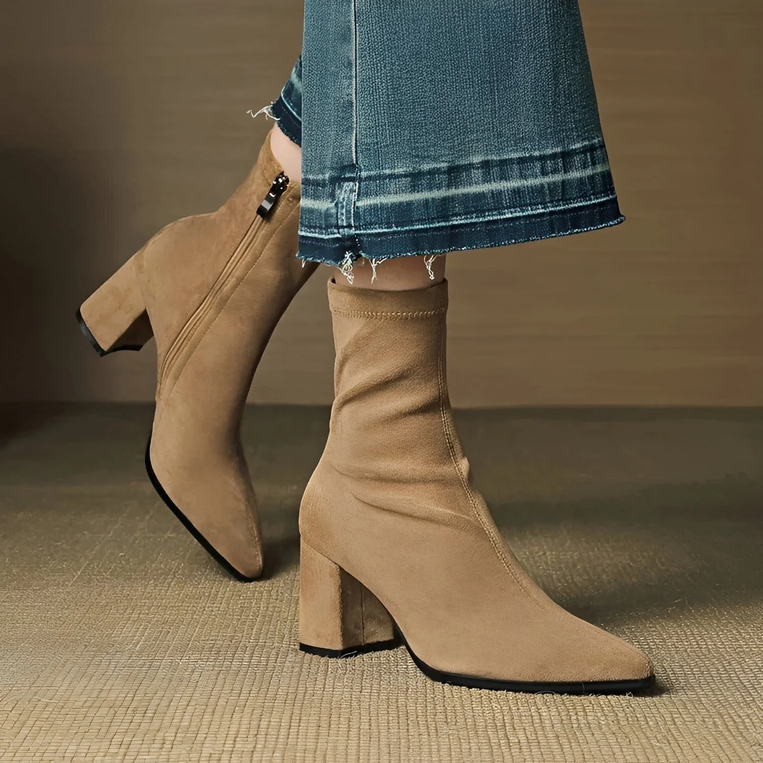 Mikayla - Bottes Décontractées à Talons avec Fermeture Éclair