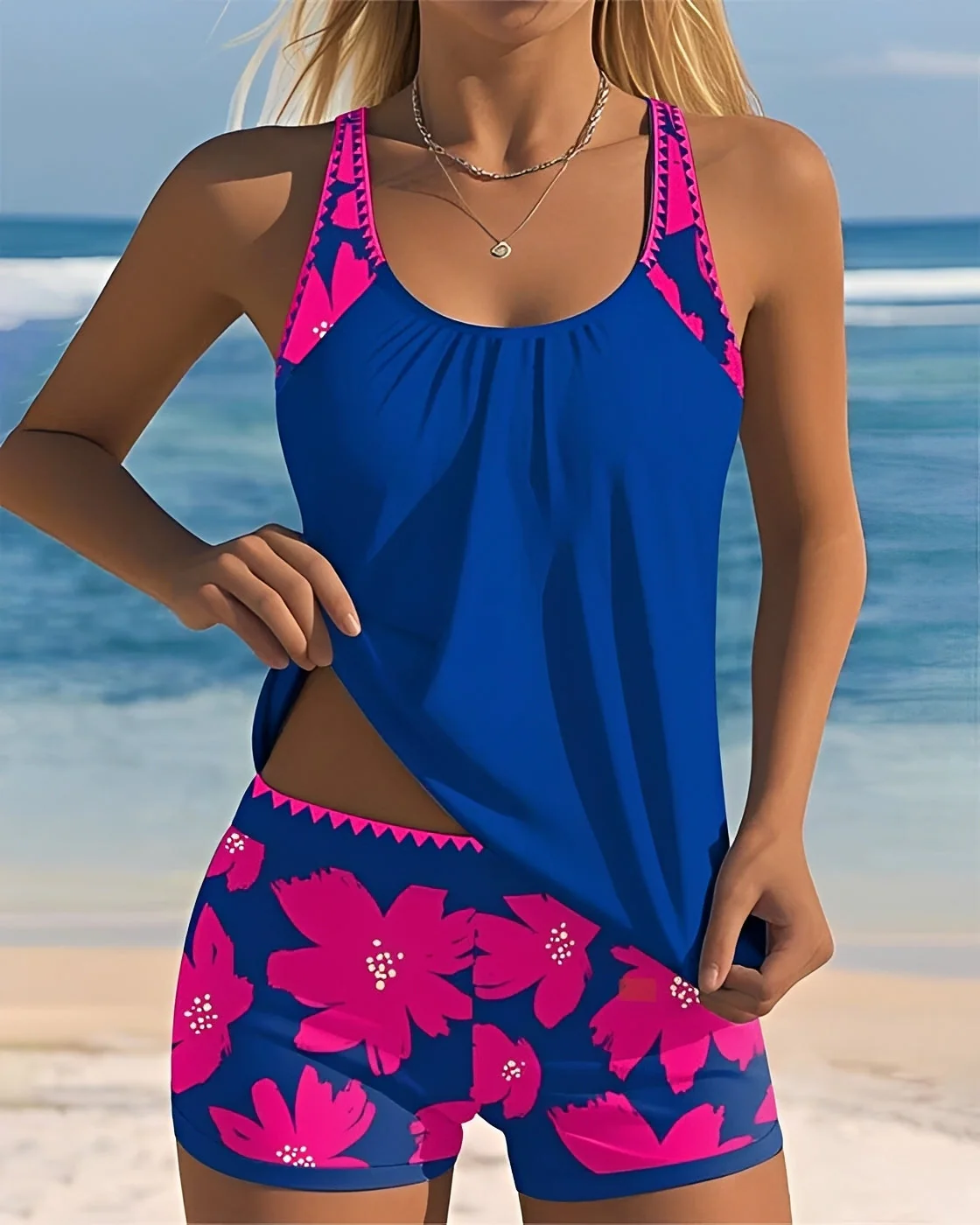 Mila - Tankini à Fleurs Col U - Image 3