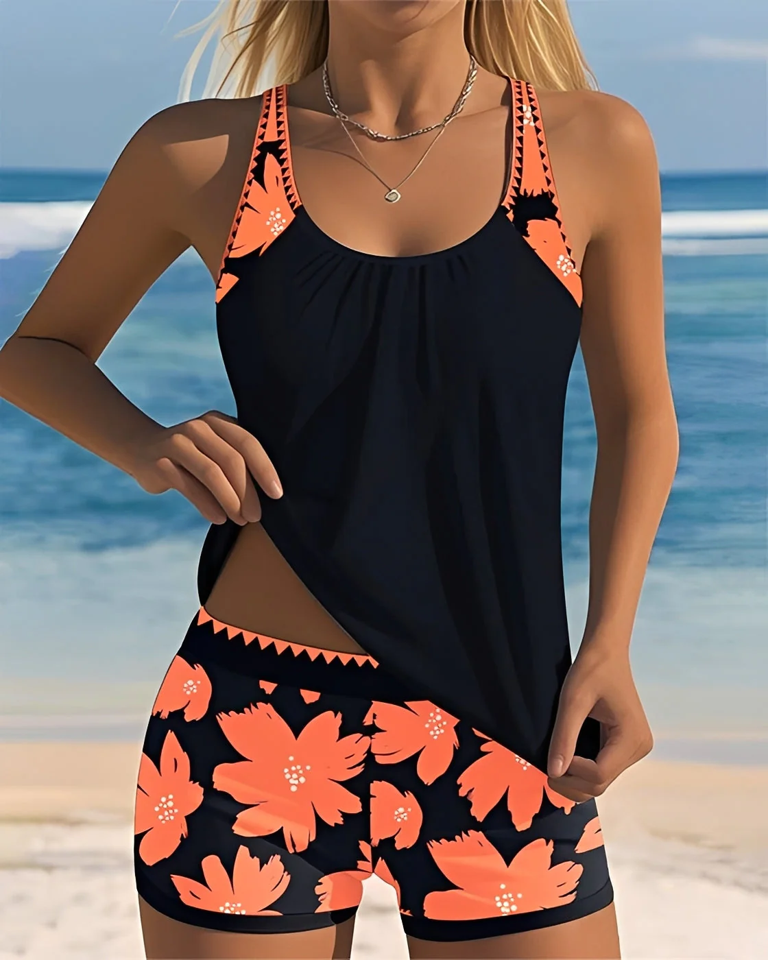 Mila - Tankini à Fleurs Col U - Image 4