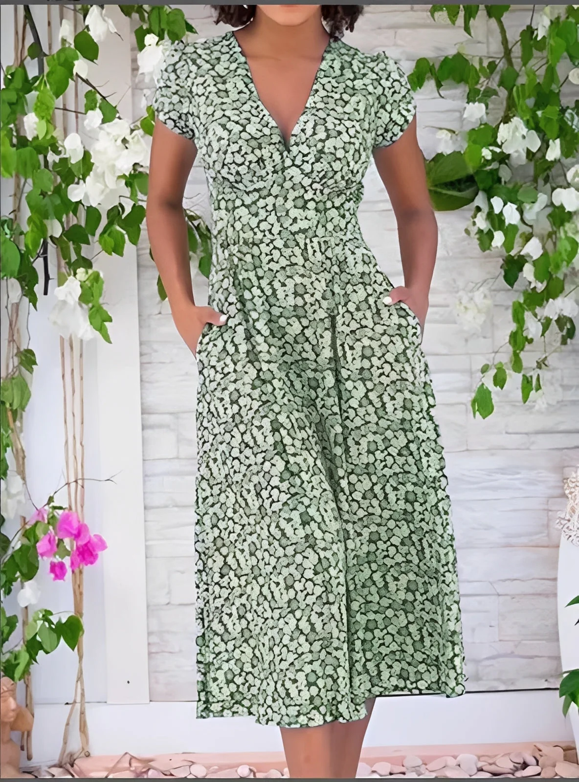 Monica - Robe décontractée avec col en V pour femmes - Image 4