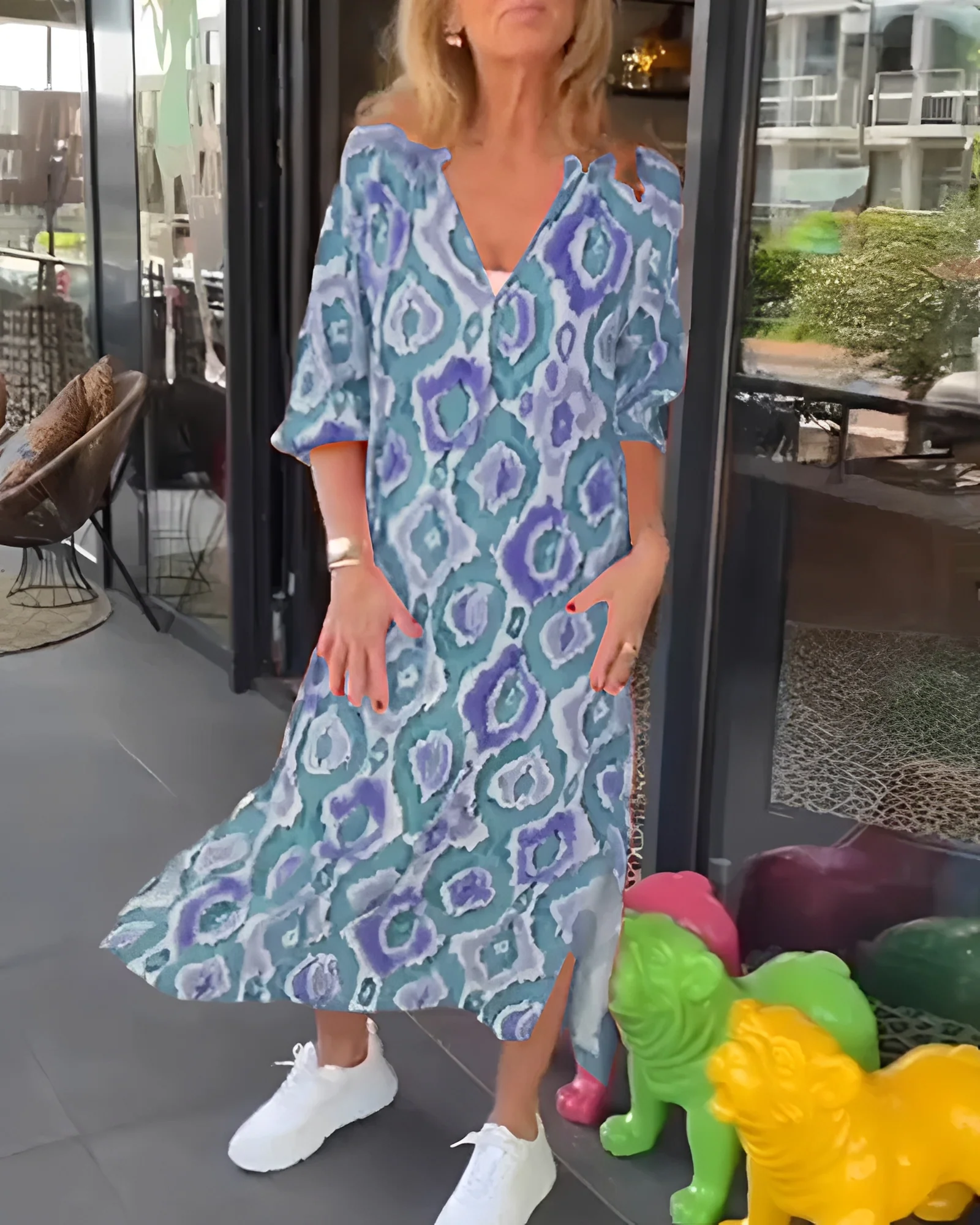 Rachael - Robe Midi Chic à Encolure en V - Image 3