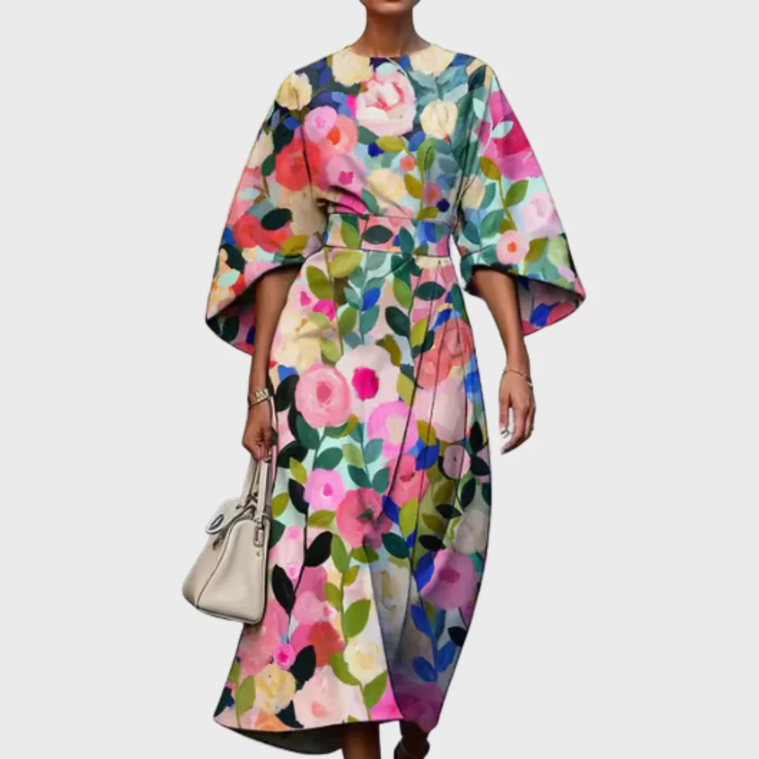 Reina - Robe Midi Fleurie à Taille Marquée - Image 2