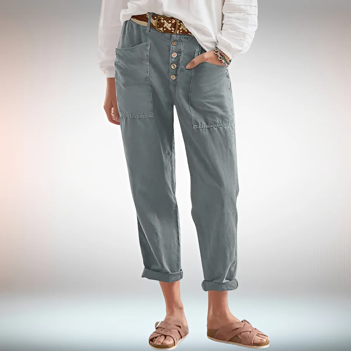 Rhonwen - Pantalon Stylé à Boutons et Coupe Ample - Image 3