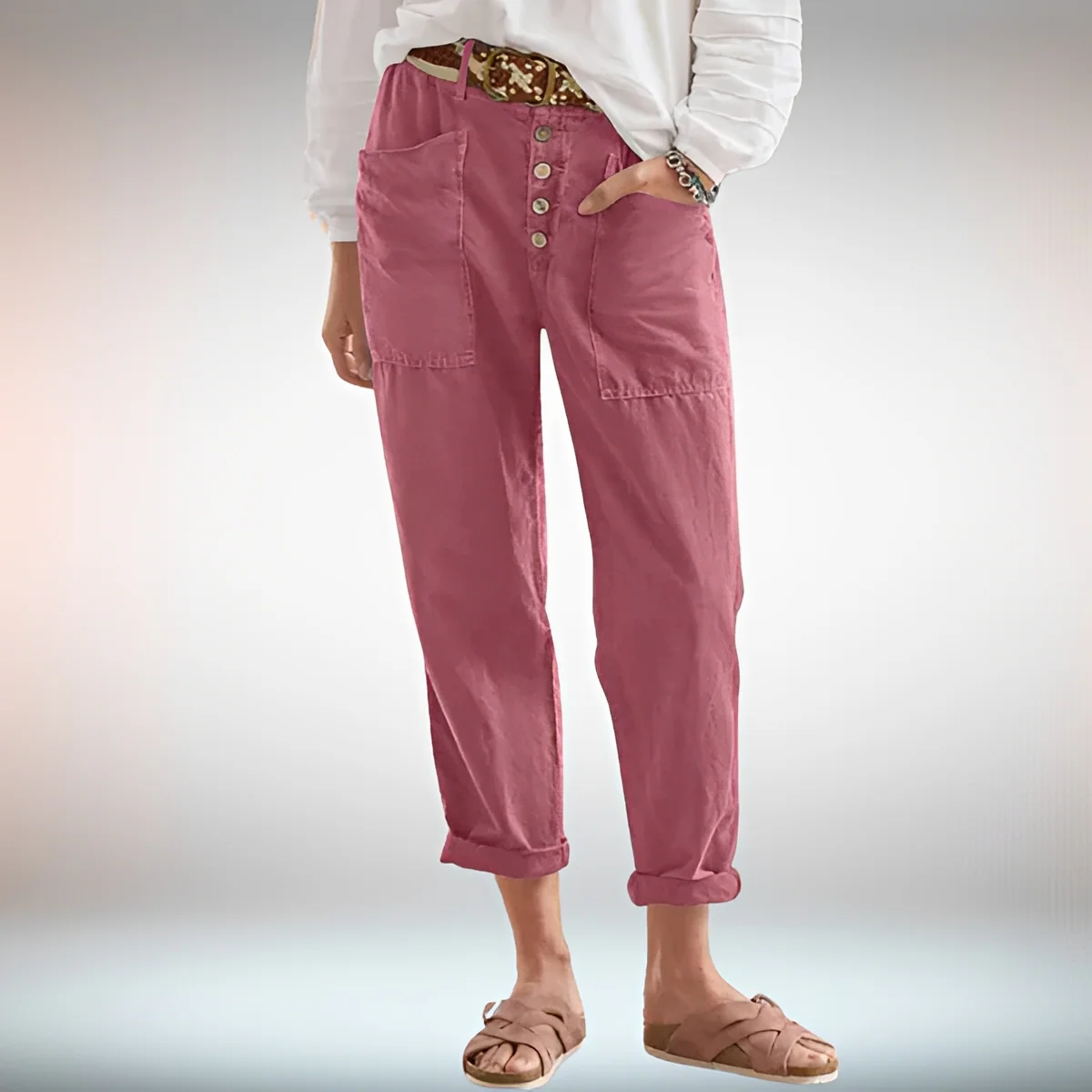 Rhonwen - Pantalon Stylé à Boutons et Coupe Ample - Image 4
