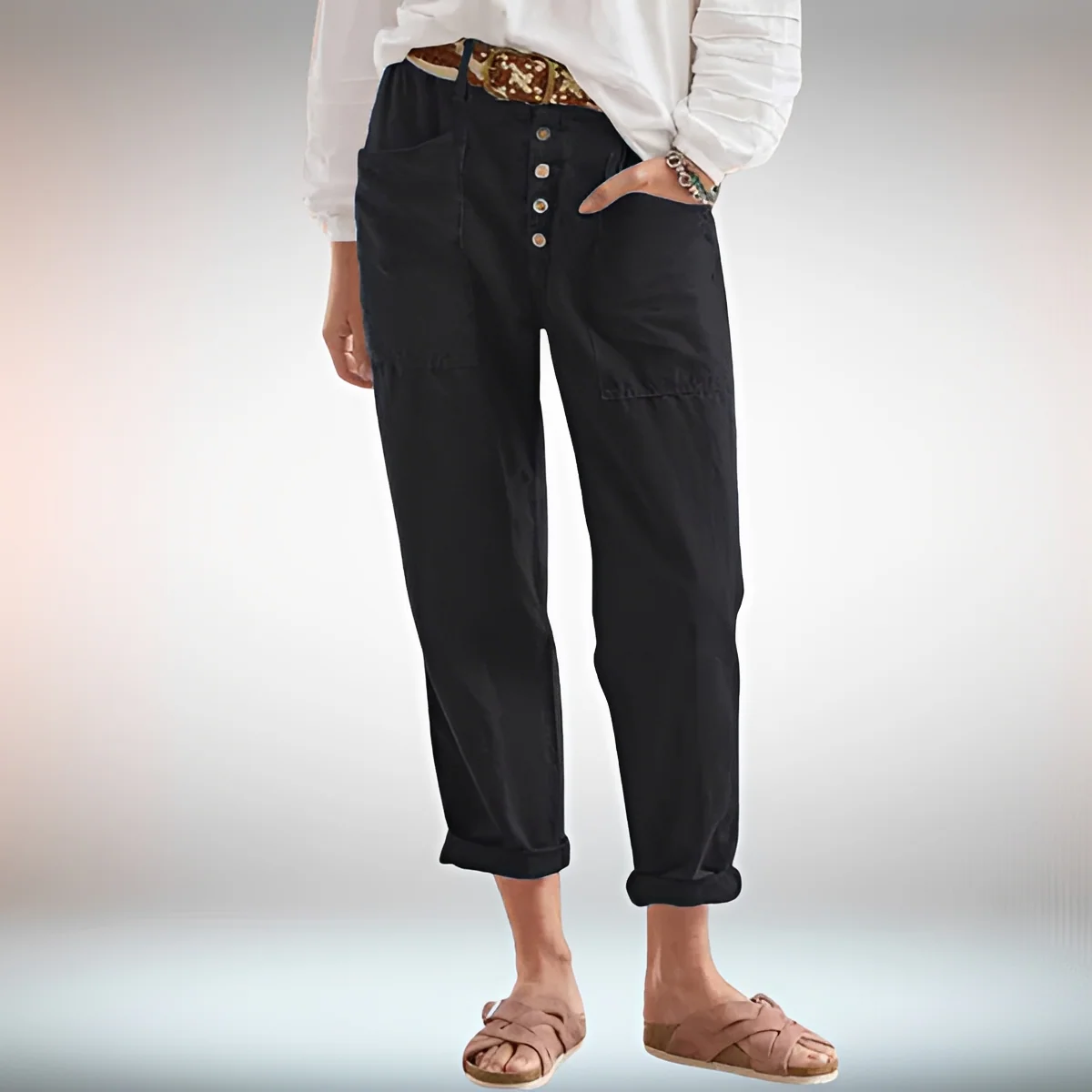Rhonwen - Pantalon Stylé à Boutons et Coupe Ample - Image 5