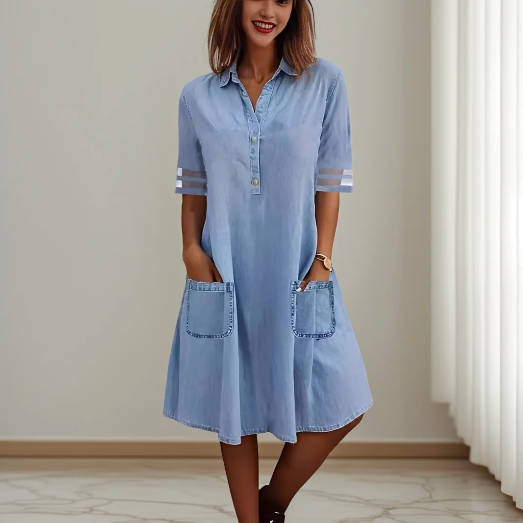 Sandra - Robe en jean élégante avec poches latérales pour femmes