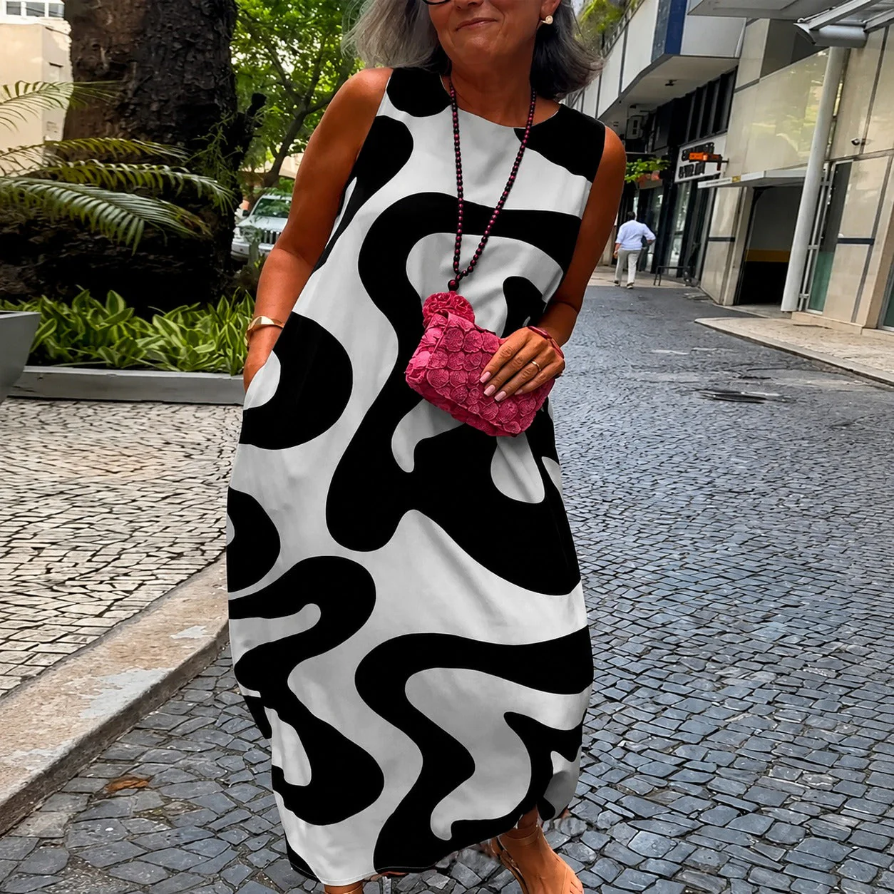 Taylor - Robe Sans Manches Géométrique Élégante - Image 3