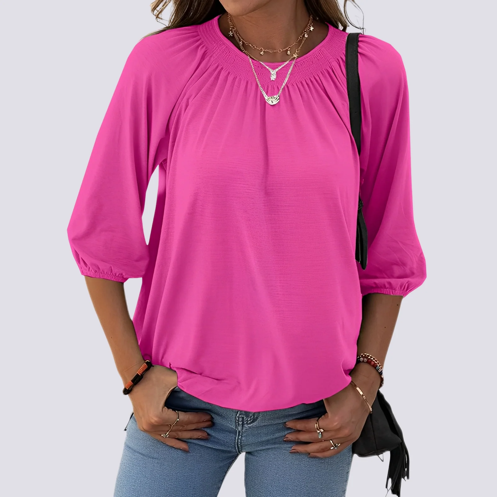 Telsa - Blouse décontractée à col rond pour femmes - Image 2