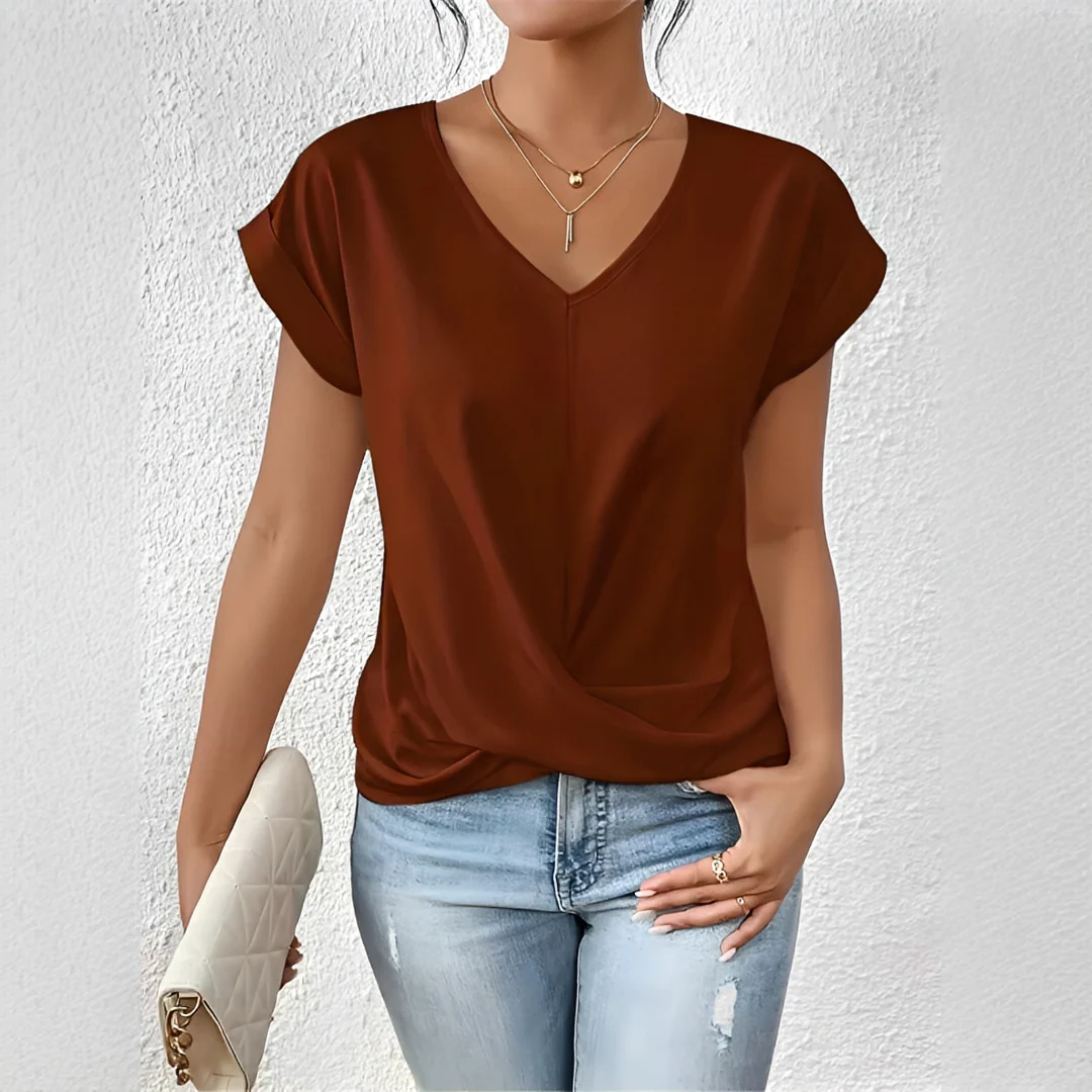 Velanie - T-Shirt Décontracté à Col V - Image 4